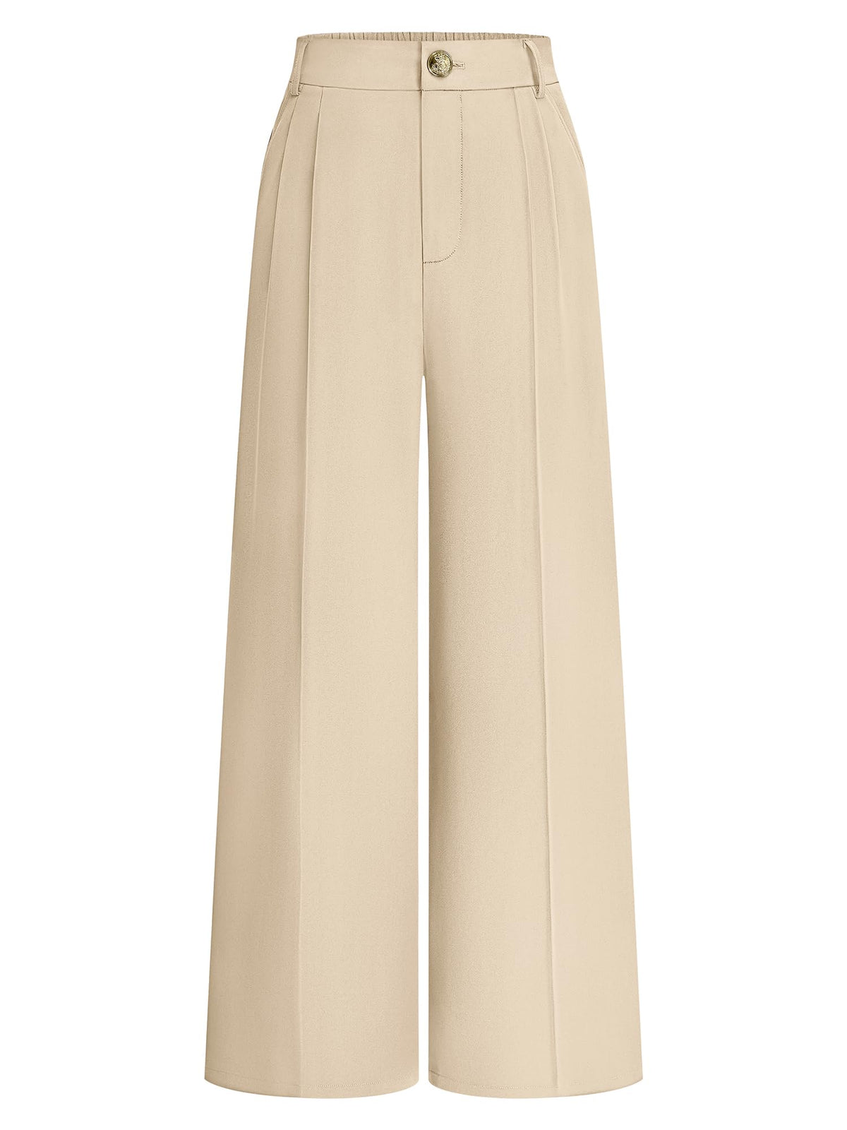 FreshPretty Fall Wide Leg Pants Woman Flowy High Waisted Slacks with Pockets, Comfy Palazzo, Business Casual Outfits, Work Clothes, Teacher Trousers Dressy, Zip Up, Button Closure, Elastic Back