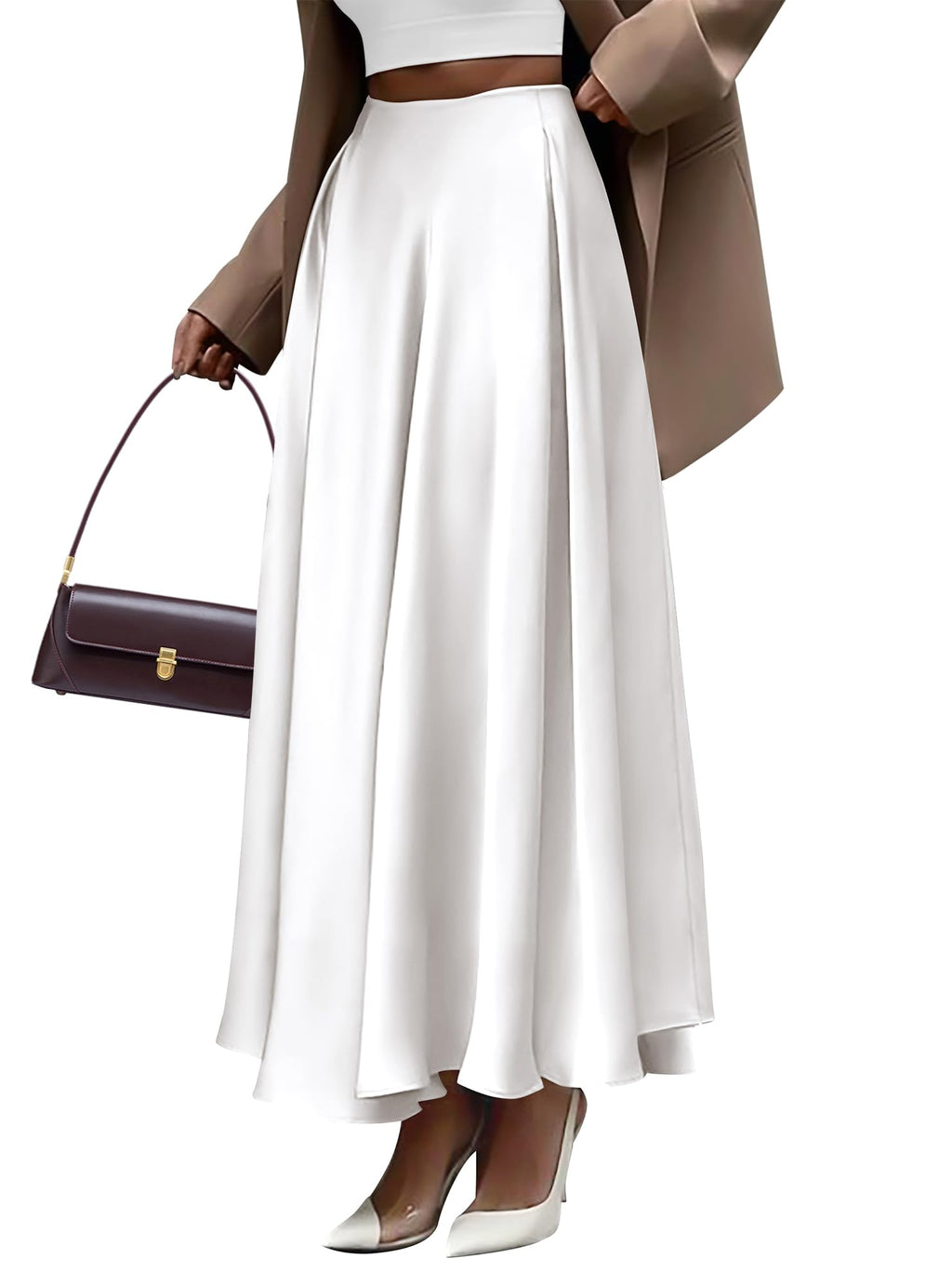BTFBM Satin Skirts for Women Summer Elegant Flowy A-Line Cocktail Formal Silk Spring Maxi Skirt Night Out Outfits