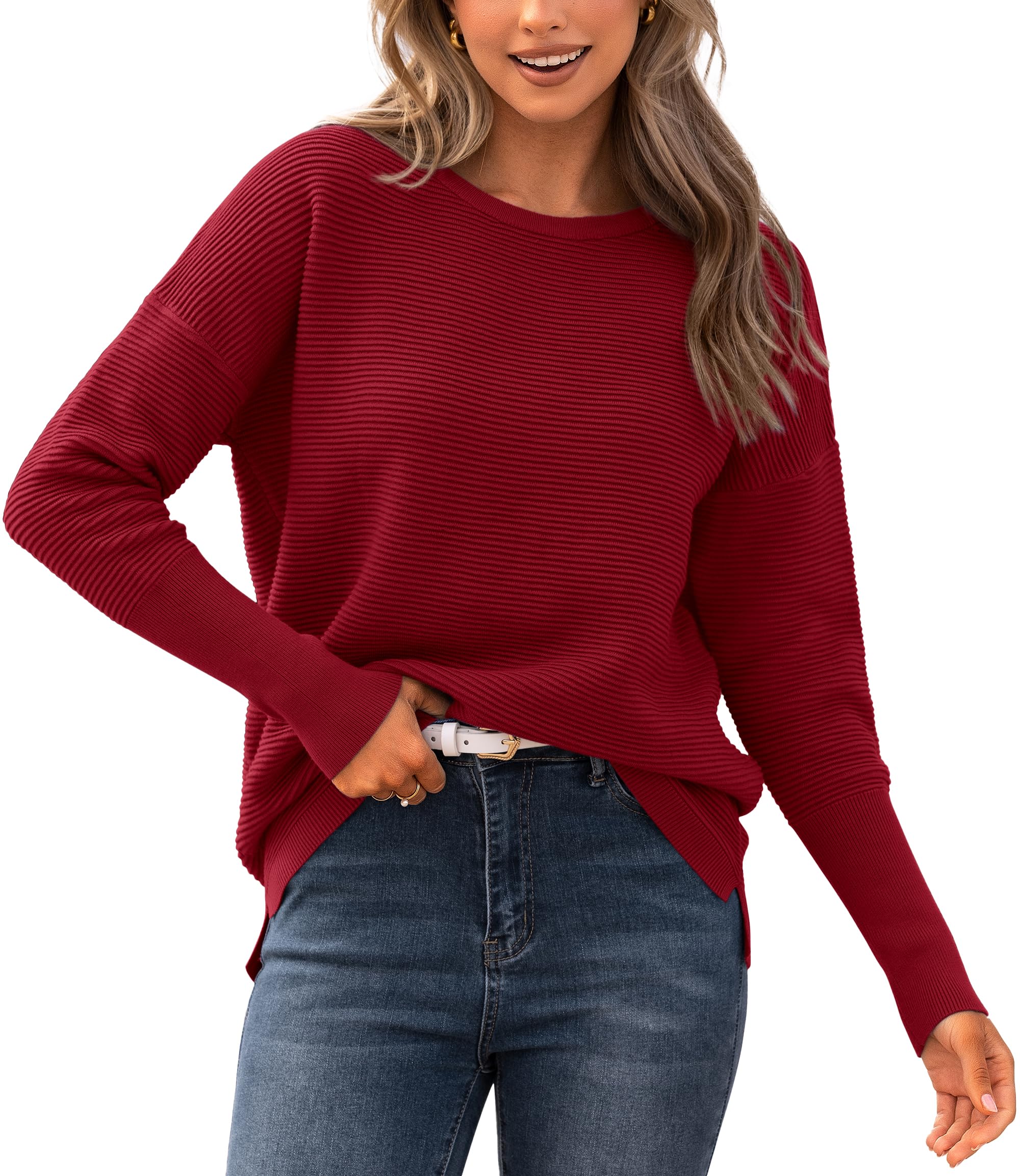 FreshPrettyFall Sweaters for Women Casual Long Sleeve Sweater Striped Loose Fit Pullover Tops