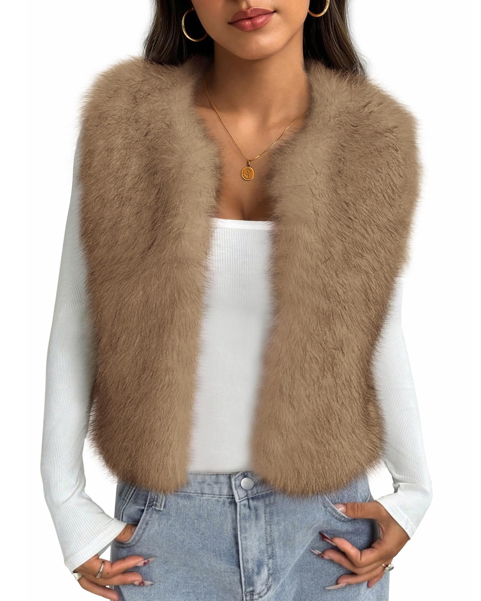 BTFBM Faux Fur Vest Women Fall Fashion Sleeveless Fuzzy Jacket Fluffy Coats Winter Clothing Furry Outerwear Vests