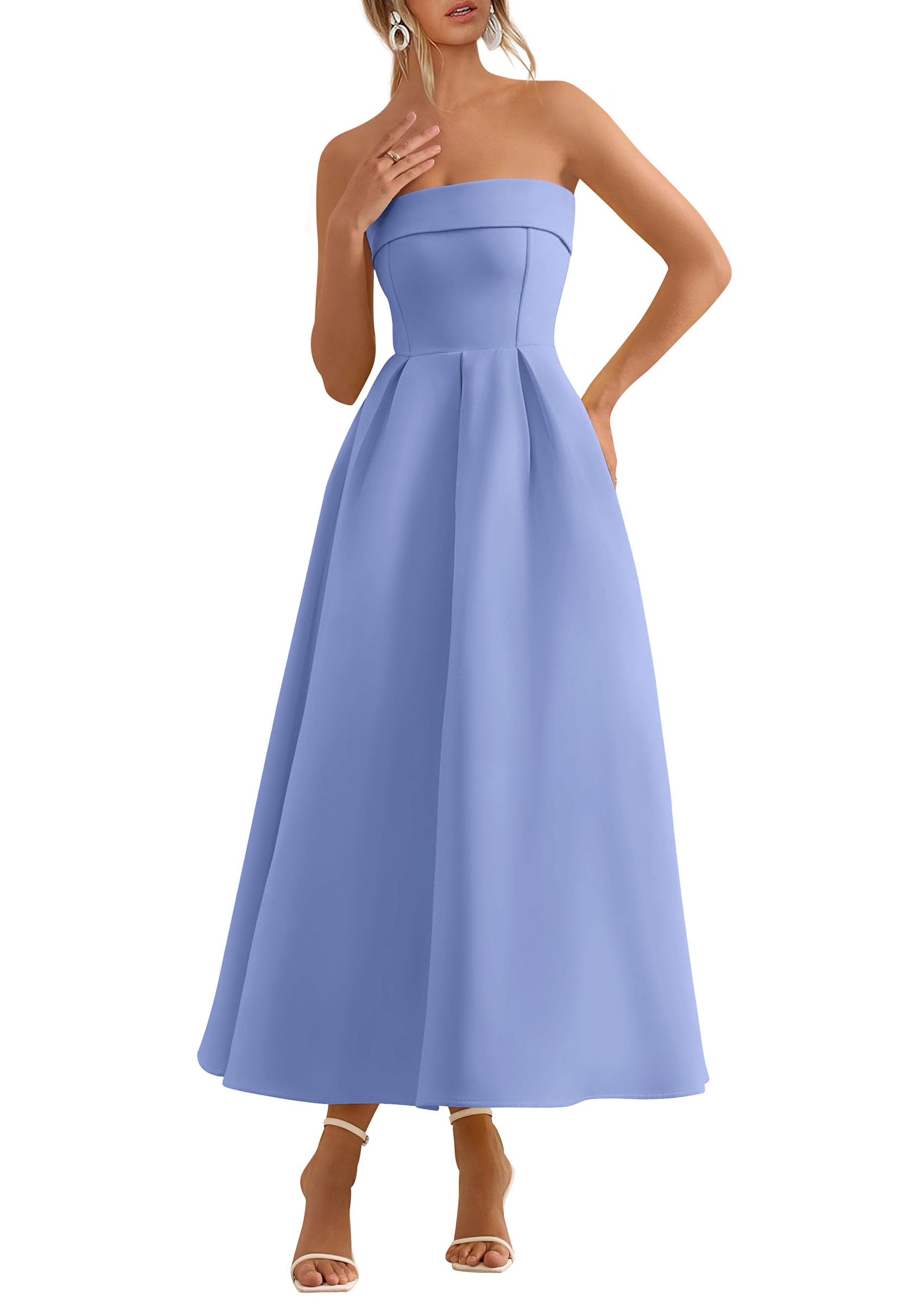 PRETTYGARDEN Cocktail Dresses for Women Summer Formal Elegant Tube Top Strapless Spring Wedding Guest Party Midi Dress