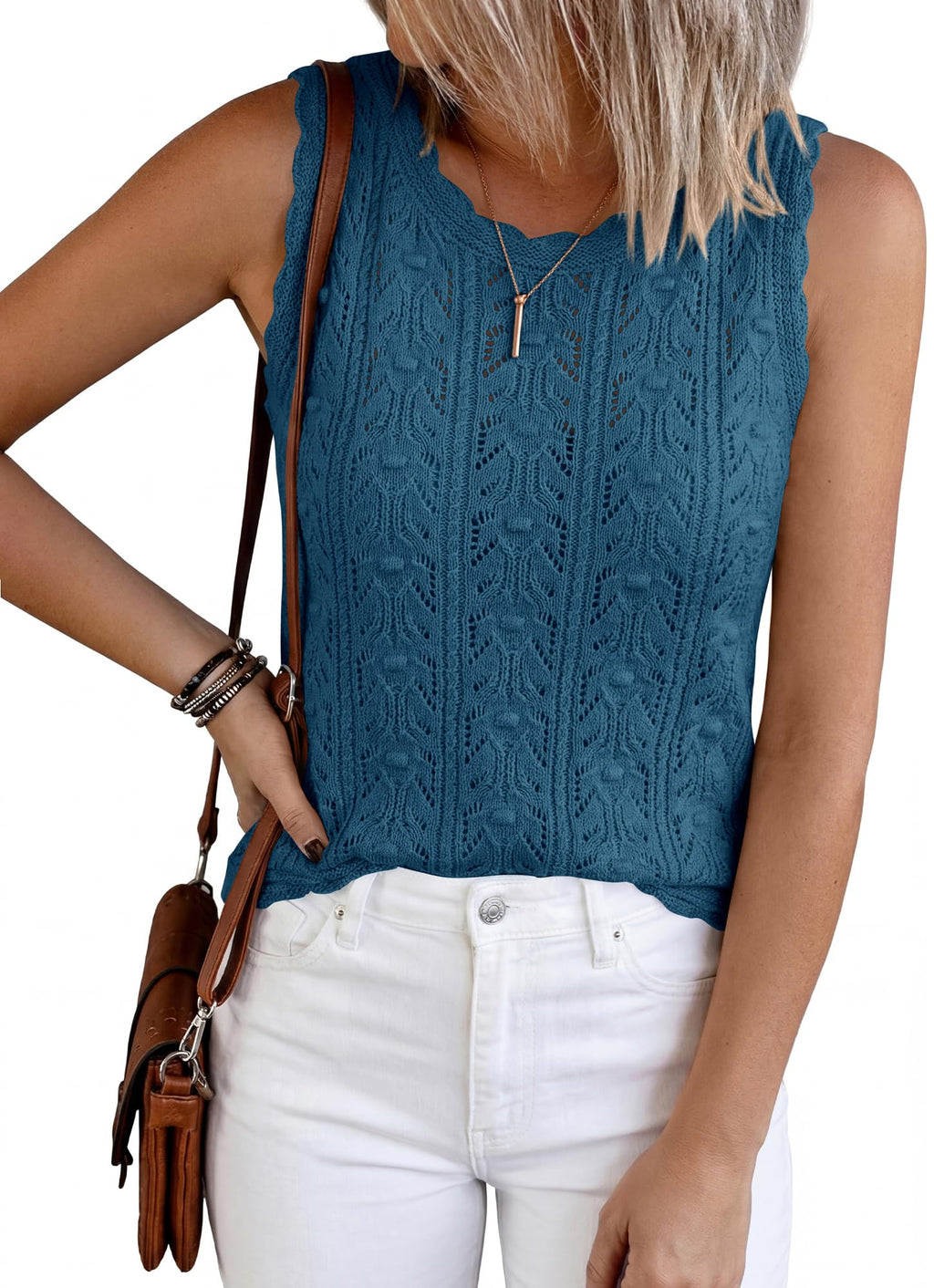 BTFBM Crochet Tops for Women Sleeveless Knit Sweater Vest Tank Top Summer Spring Cover Ups Beach Vacation Clothes