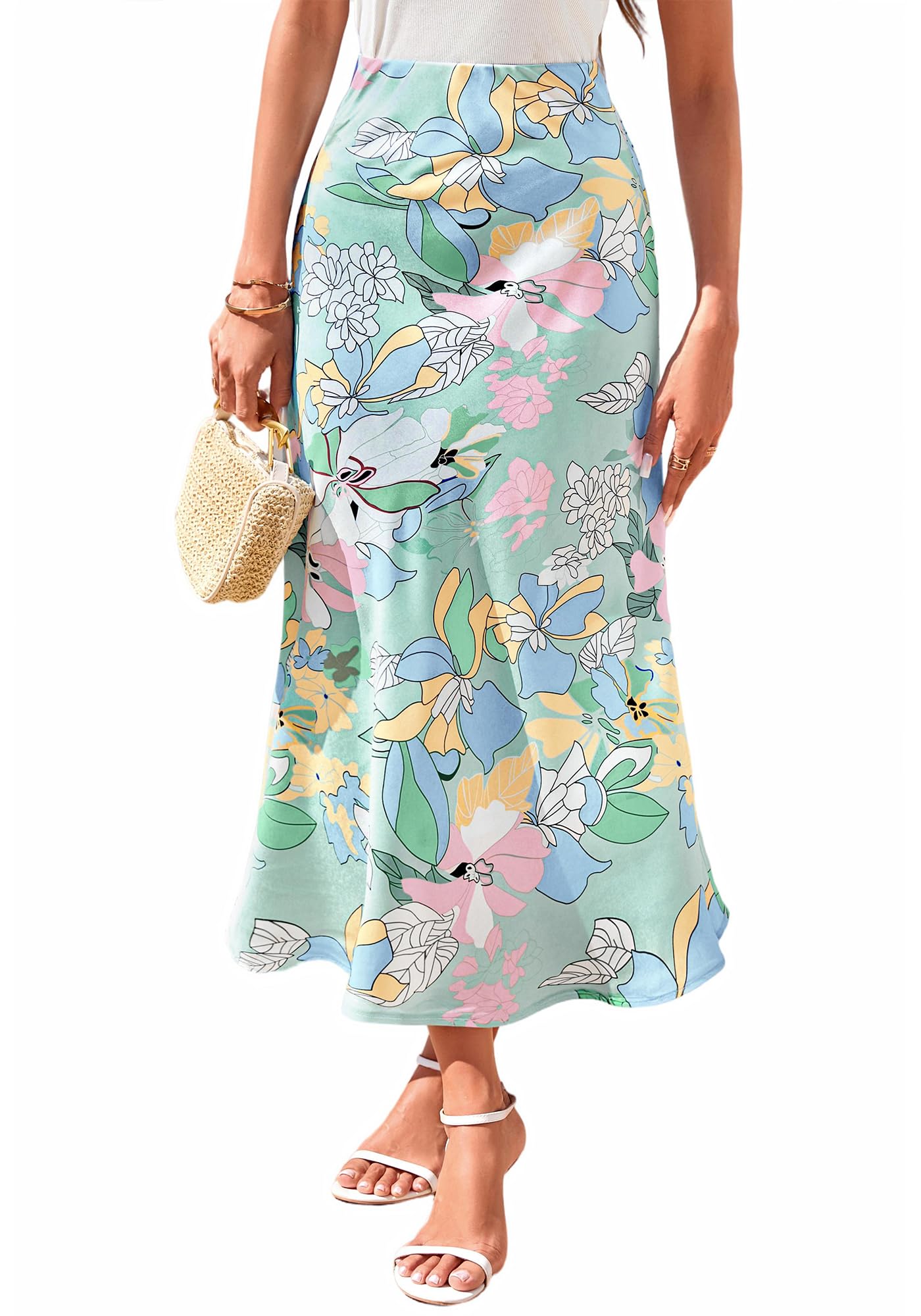 FreshPretty Satin Skirts for Women Trendy Spring Summer High Waisted Leopard Print Cocktail Wedding Long Silk Midi Skirt