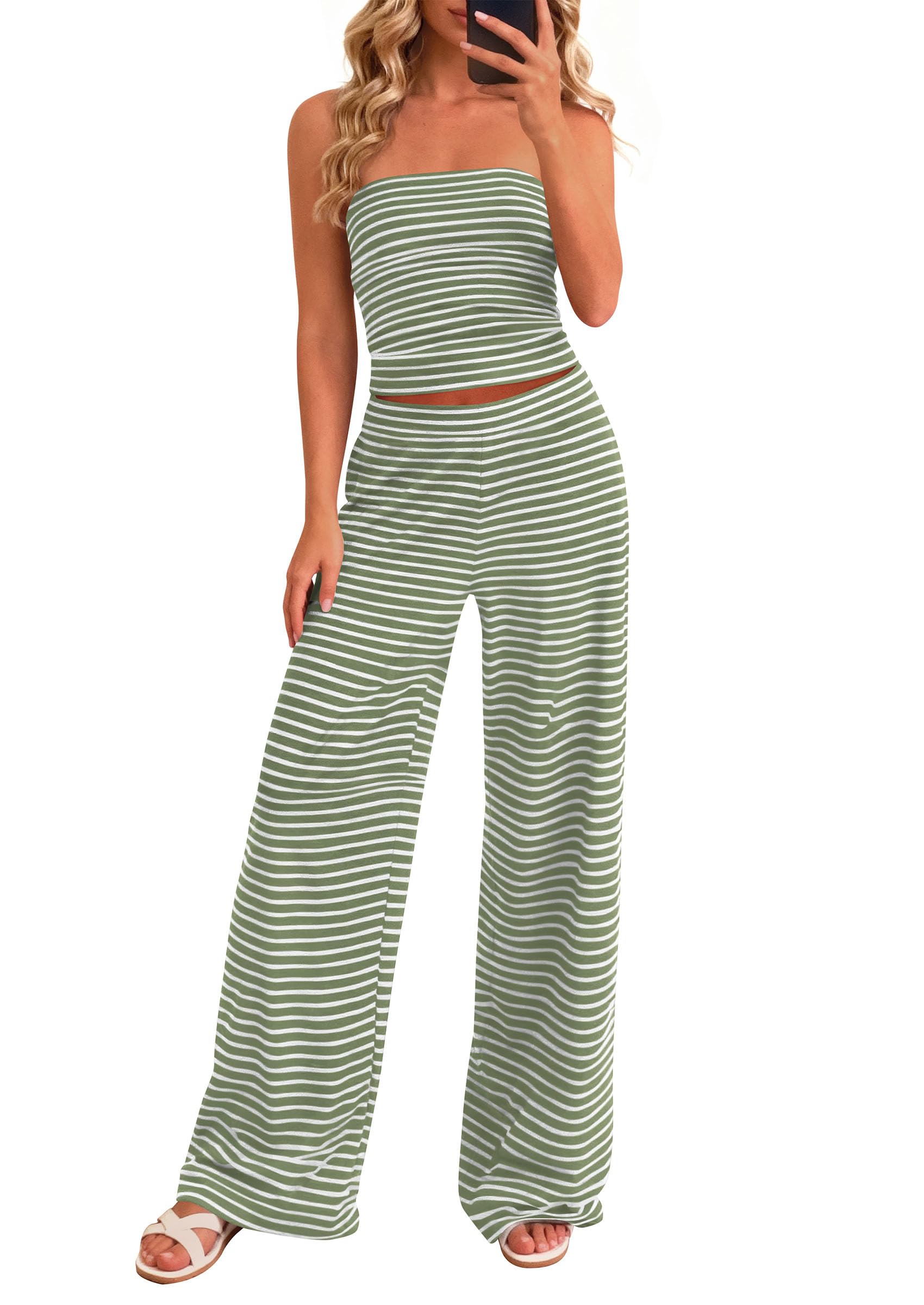 PRETTYGARDEN Summer Sets Women 2 Piece Outfits Matching Striped Loungewear Spring Airport Travel Beach Vacation Clothes