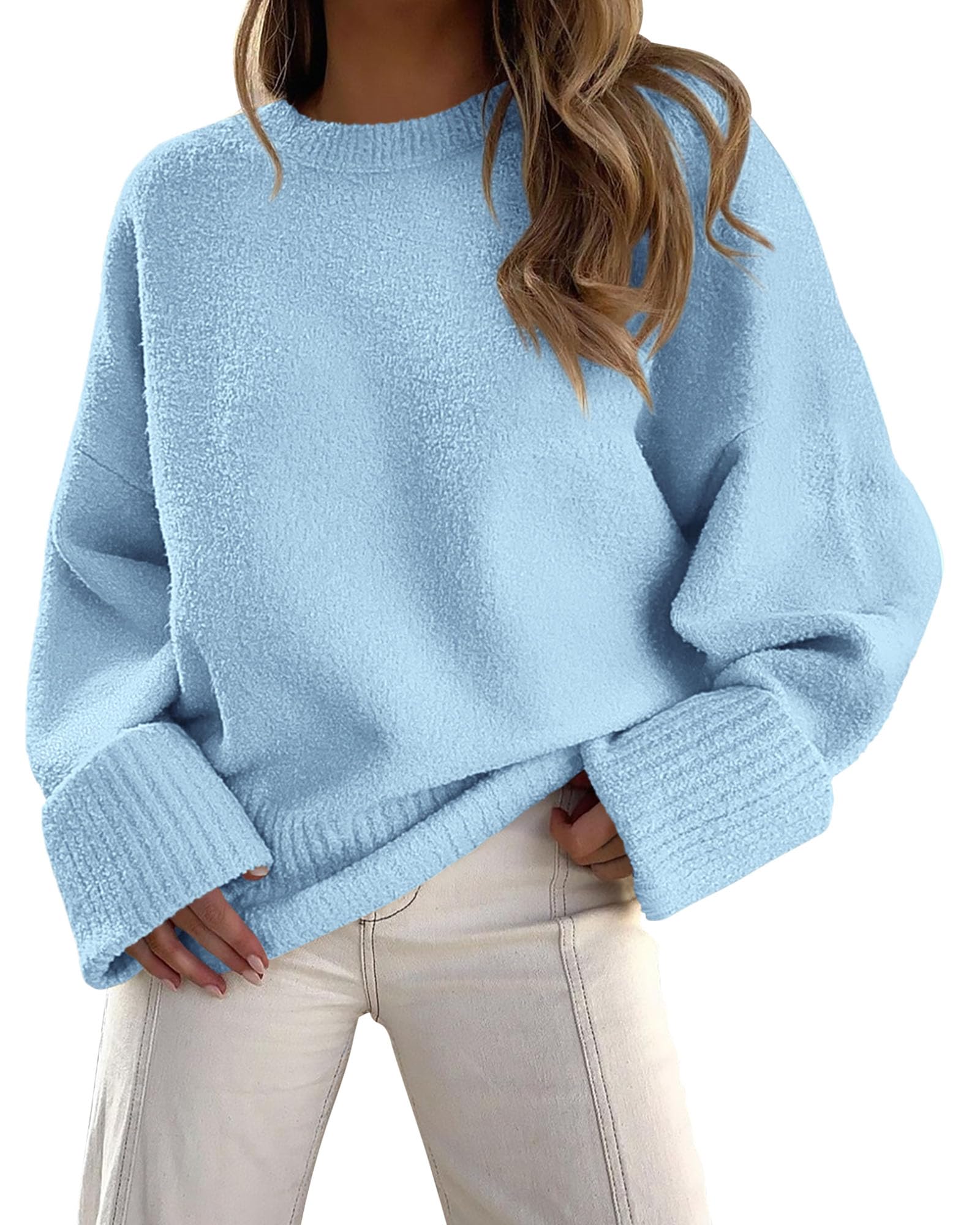 PRETTYGARDEN Women's Fall Oversized Sweaters Casual Crewneck Pullover Long Sleeve Fuzzy Chunky Knit Tops Blouse