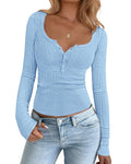 FreshPretty Fall Sweaters for Women Lightweight Long Sleeve Henley Shirts Button Up Knit Basic Slim Fit Going Out Tops