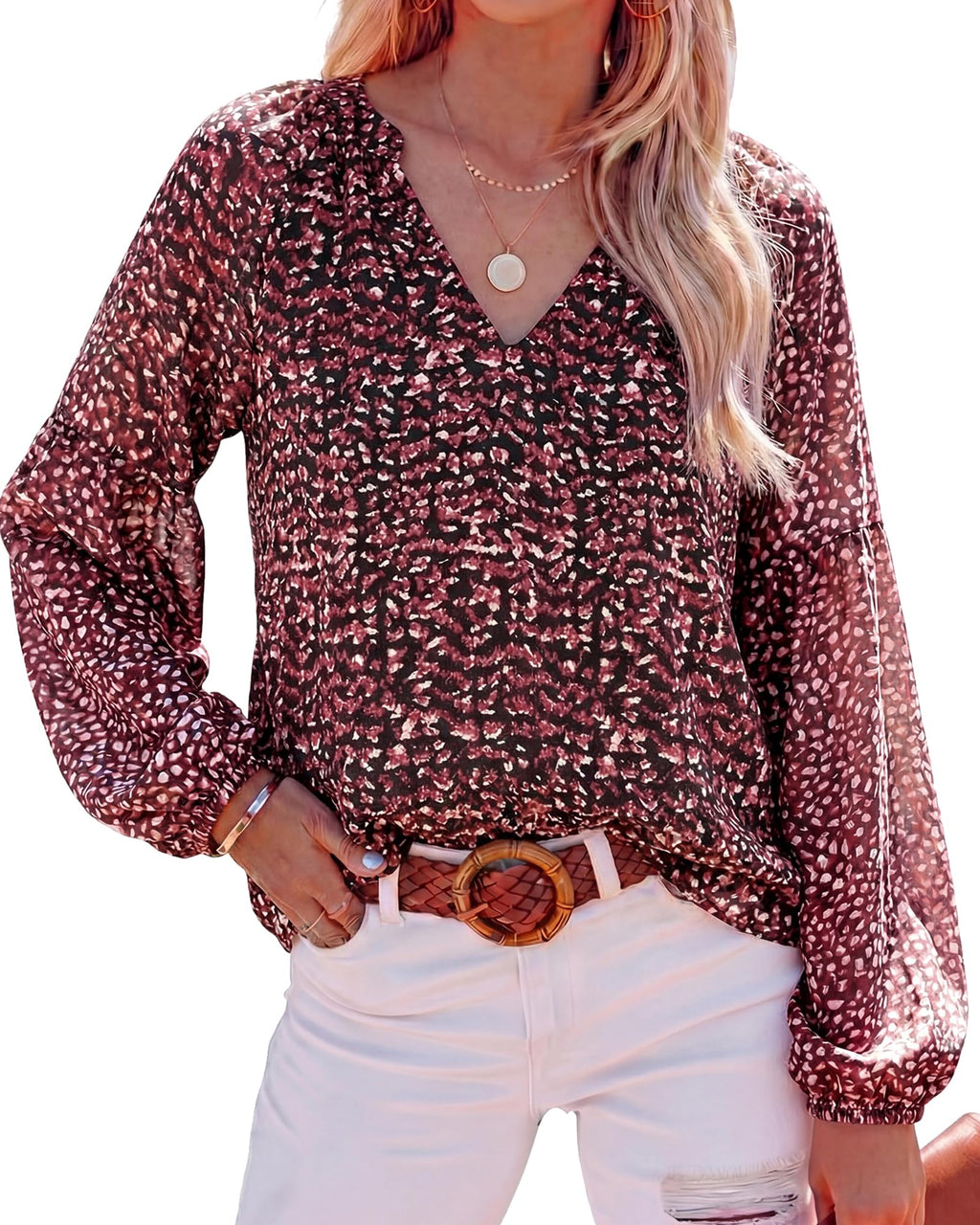 BTFBM Blouses for Women Dressy Casual Floral Summer Boho Tops V Neck Lightweight Long Sleeve Shirts Spring Clothes