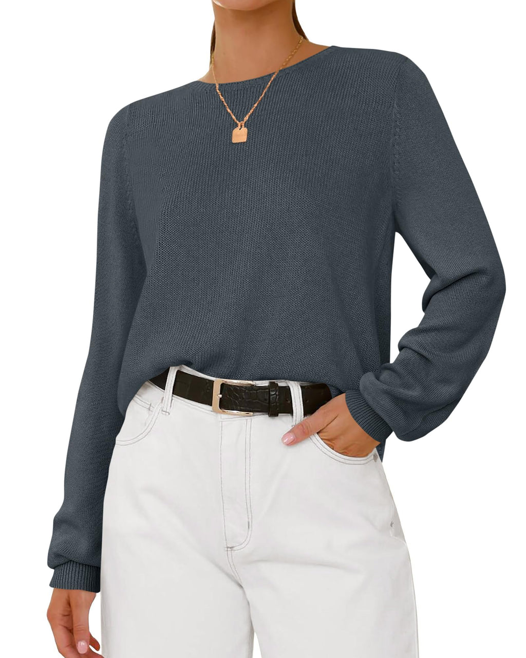 BTFBM Womens Long Sleeve Crew Neck Sweaters Spring Casual Classic Soft Loose Fit Basic Pullover Jumper Knit Top