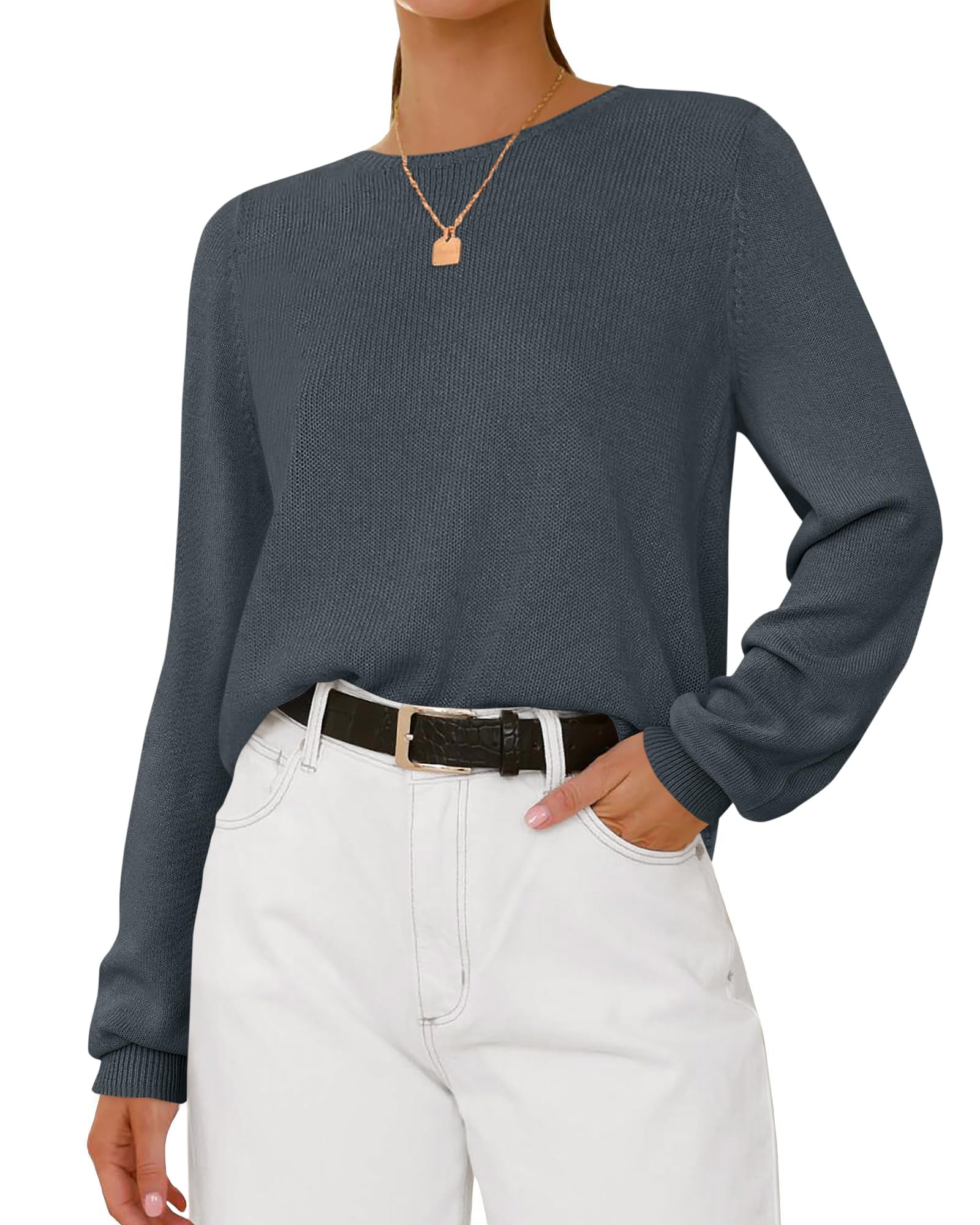 BTFBM Womens Long Sleeve Crew Neck Sweaters Spring Casual Classic Soft Loose Fit Basic Pullover Jumper Knit Top