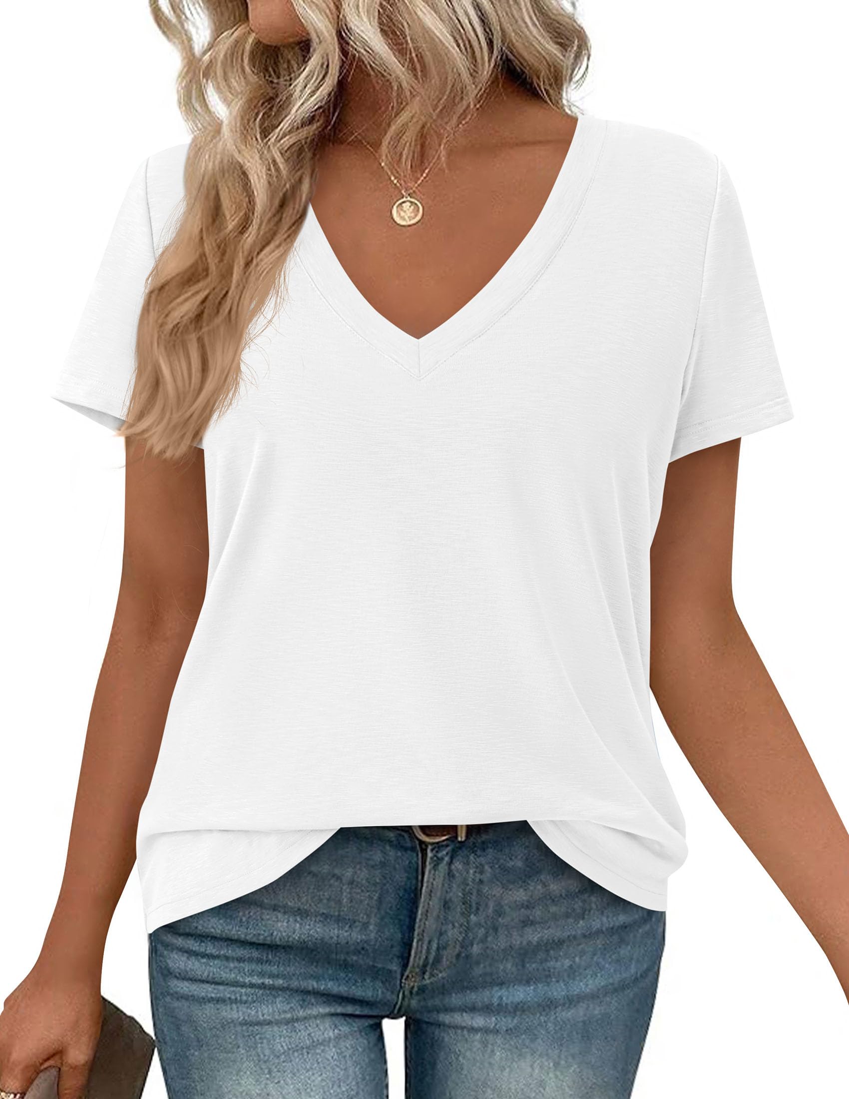 PRETTYGARDEN Womens Tops Short Sleeve Oversized Tshirts Shirts Summer Casual V Neck Loose Basic Tees Spring Tunic Blouse