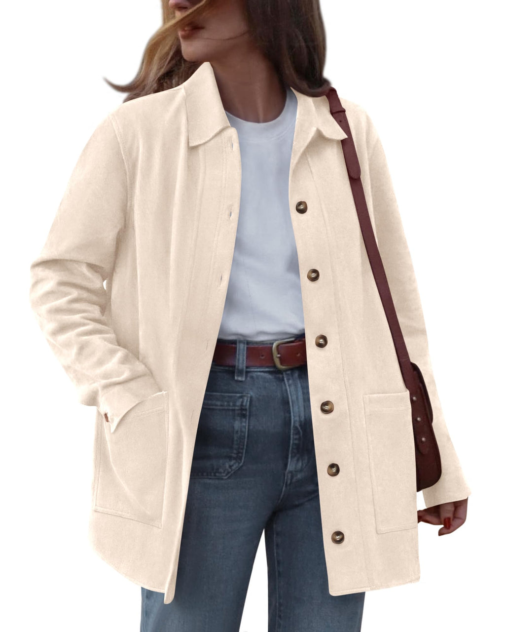 BTFBM Faux Suede Jacket Women Fall Fashion Leather Jackets Long Sleeve Button Down Winter Coats Shackets Outerwear