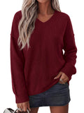BTFBM Women's Loose Knitted Casual Sweaters | V Neck,Long Sleeve Sweater,Slouchy Pullover Tops,Fall Winter Clothes