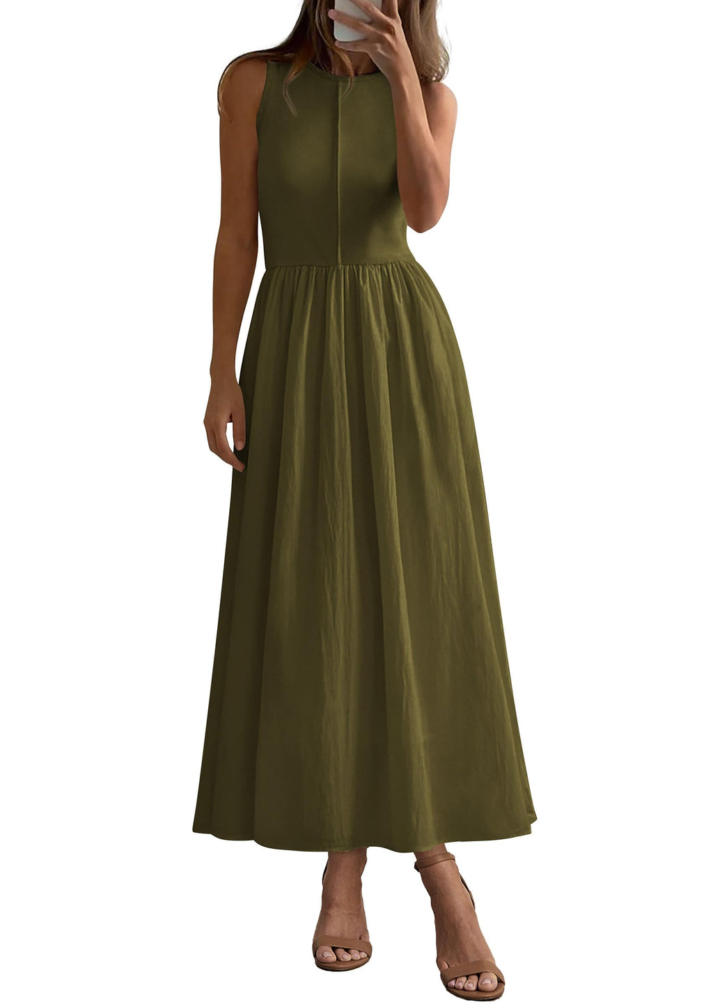 PRETTYGARDEN Maxi Dresses for Women Summer Casual Sleeveless Patchwork Flowy Vacation Sundress Knit Long Work Tank Dress