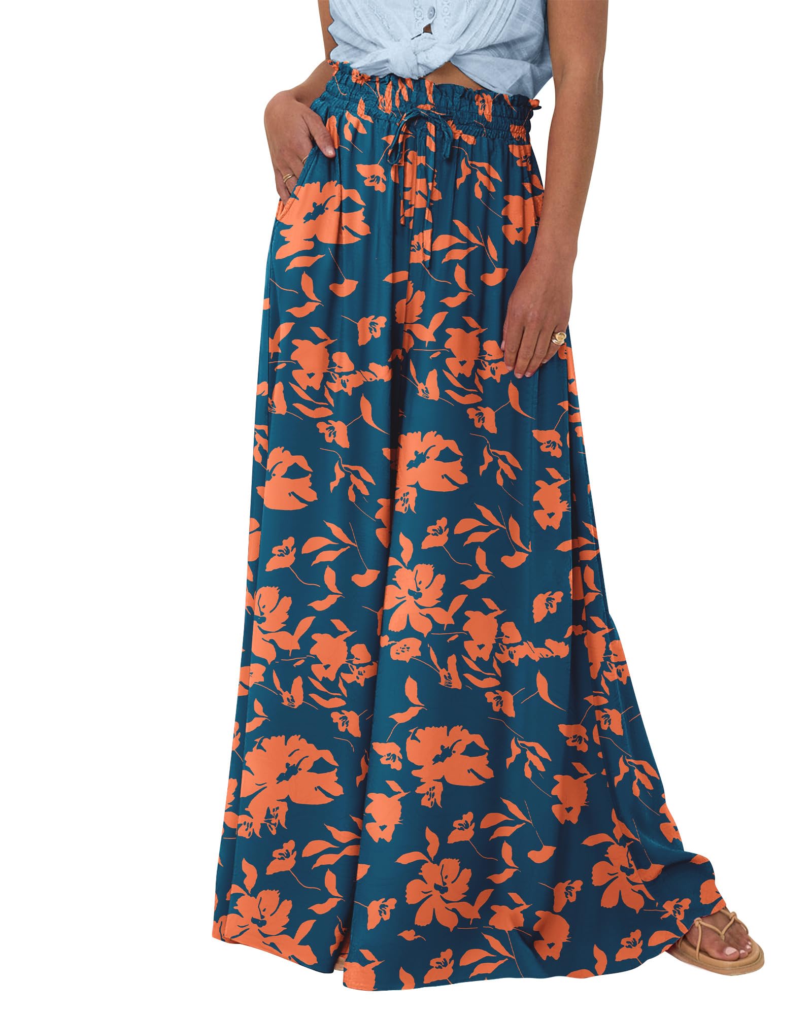 BTFBM Women Casual High Waist Wide Leg Pants Spring Summer Long Palazzo Pants Pocket Lounge Beach Vacation Clothes