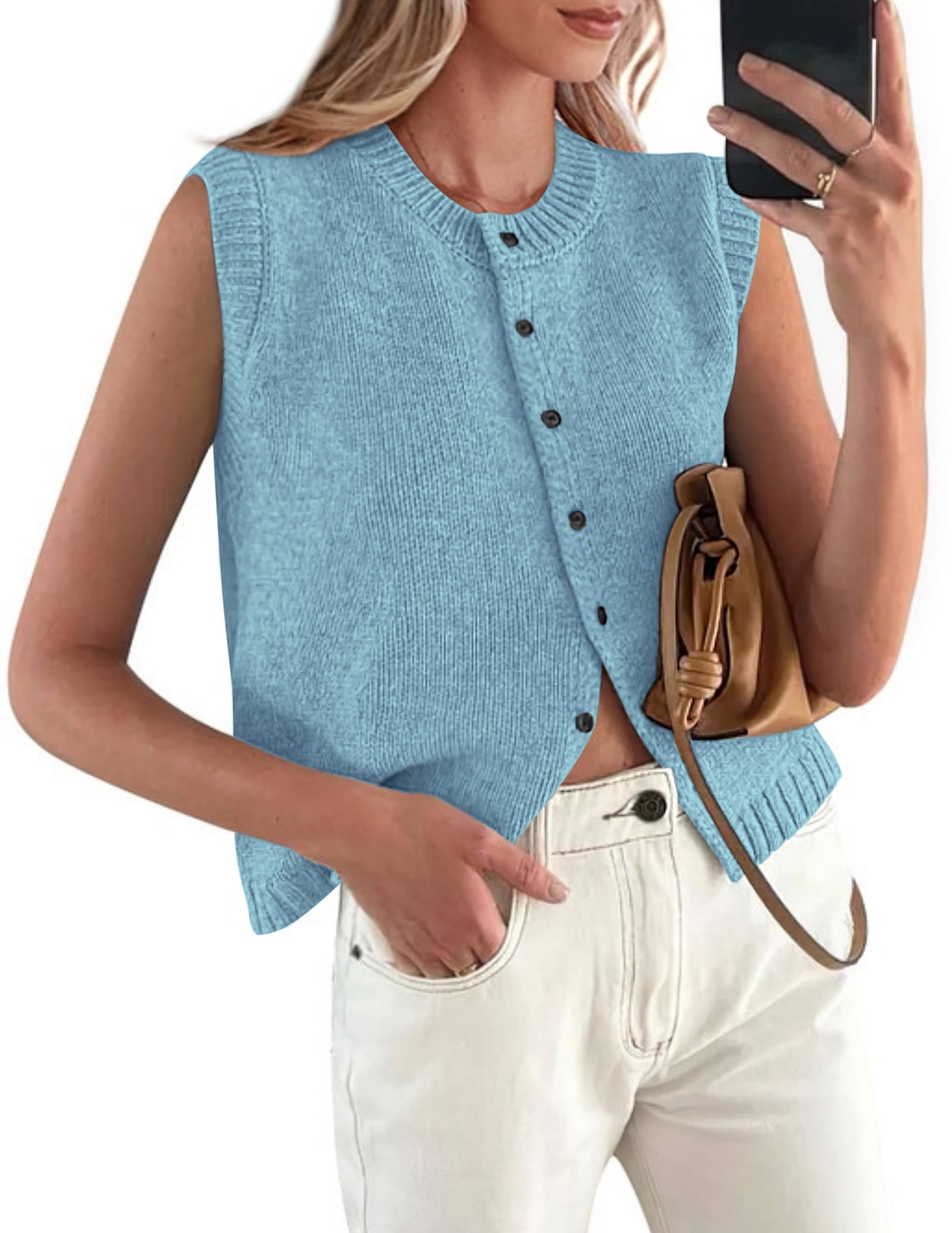 PRETTYGARDEN Sweater Vest Tops for Women Lightweight Summer Cardigan Sleeveless Button Up Knit Casual Spring Clothes