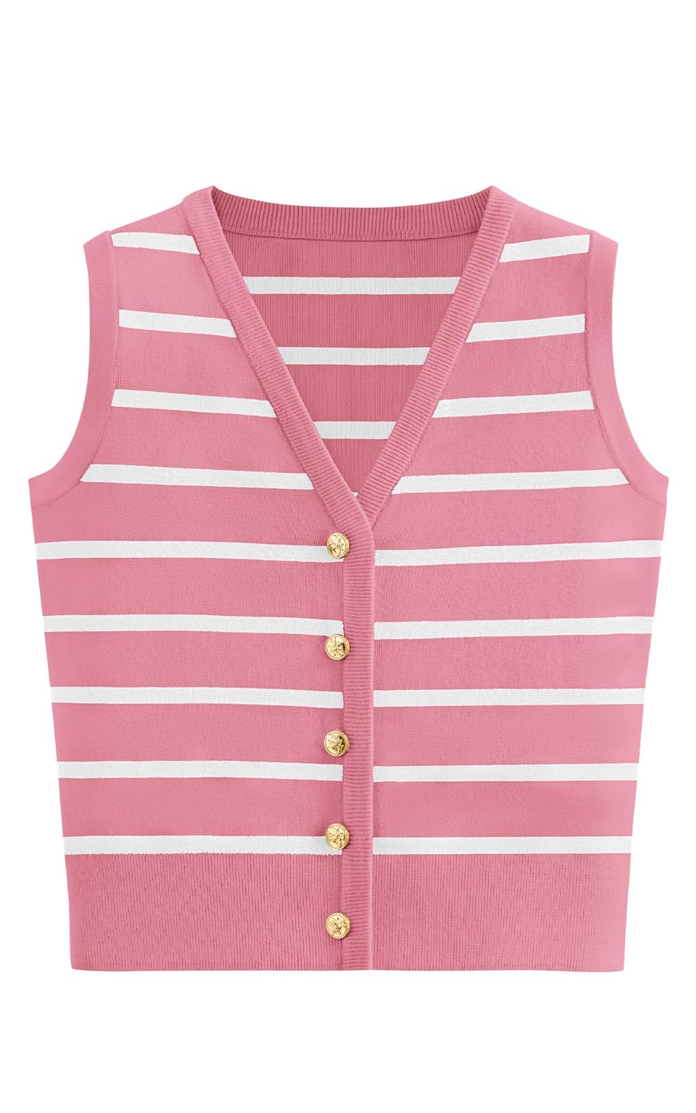 FreshPretty Women's Trendy Striped Sweater Vest V Neck Sleeveless Button Up Tank Tops Y2k Shirts Casual Business Summer Outfits