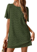 PRETTYGARDEN Women's Summer Casual Short Dresses Embroidered Lace Short Sleeve Boho Mini Dress Beach Vacation Clothes