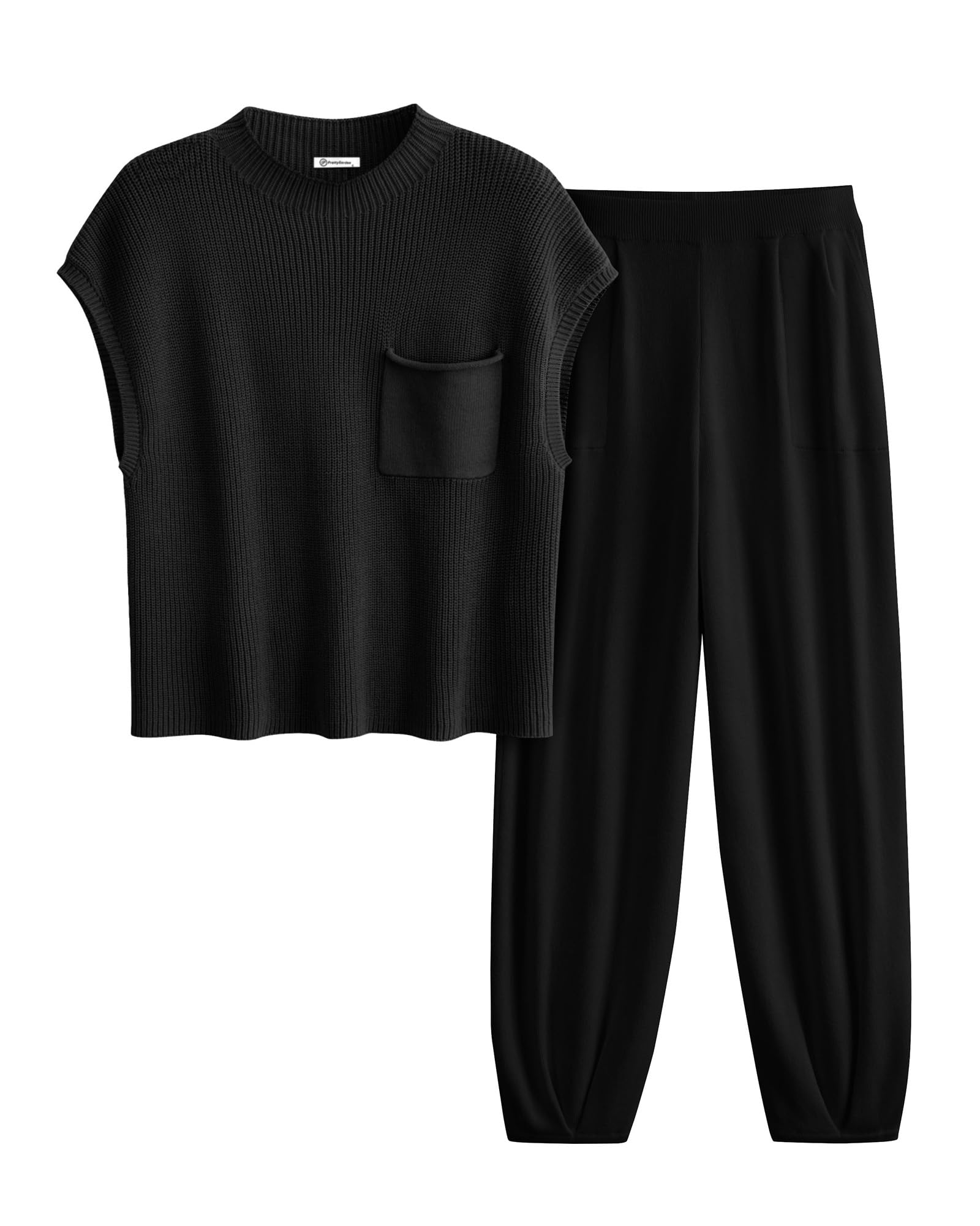 PRETTYGARDEN Womens Two Piece Outfits Sweater Sets Knit Pullover Tops And High Waisted Pants Matching Tracksuit Sweatsuit Set