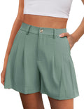 PRETTYGARDEN Womens Shorts Casual Summer Elastic High Waist Zipper Button Tailored Shorts Pleated Beach Vacation Clothes
