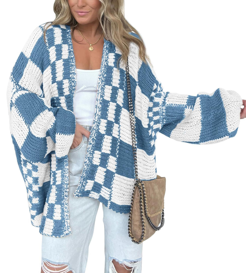 BTFBM Casual Cardigan Sweater for Women Fall Long Sleeve Sweaters Fall Outfits, Loose Fit,Solid,Open Front Chunky Knit Sweaters,Chunky Cardigan Sweaters For Women,Checkered Outwear Coat