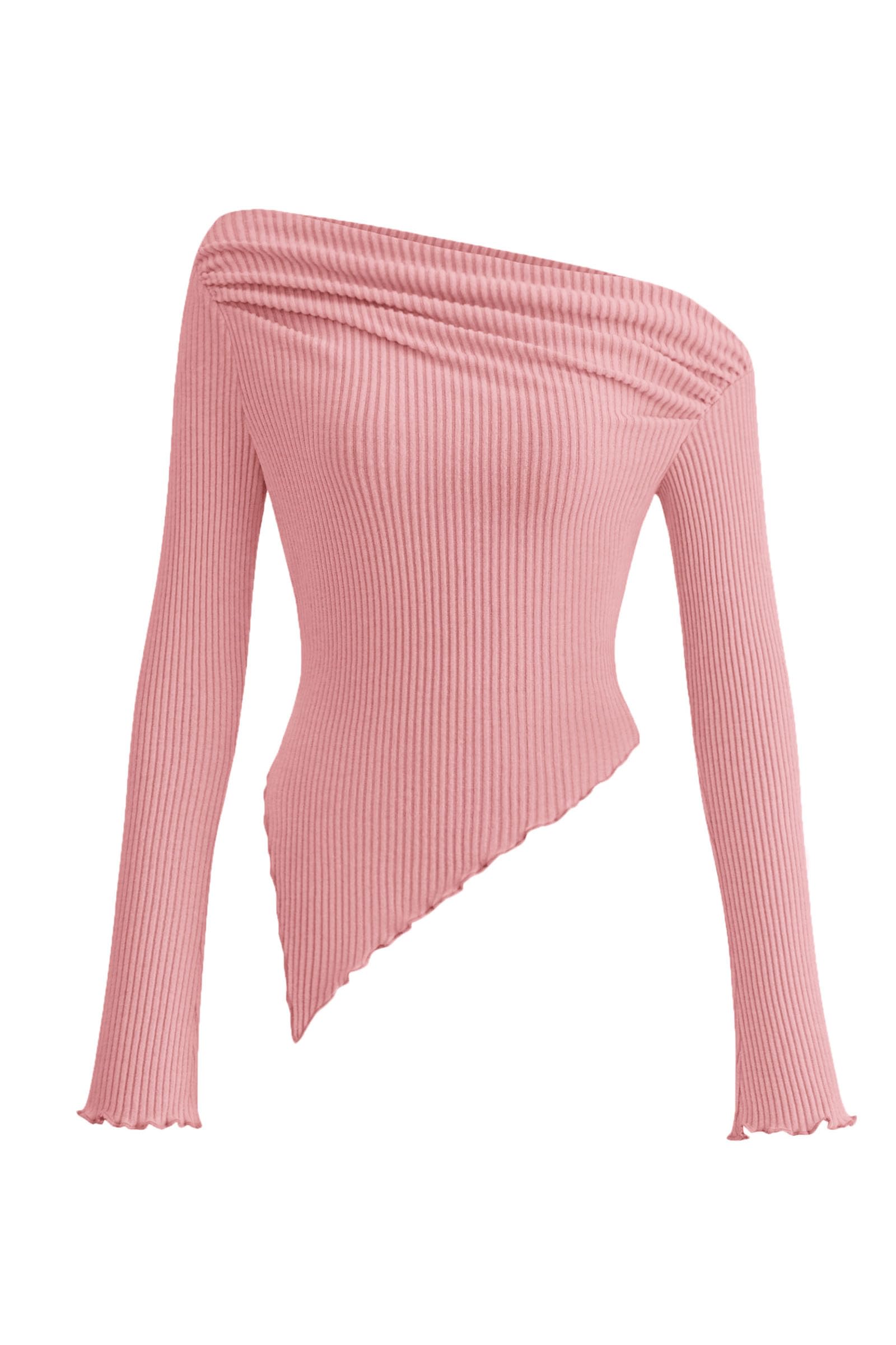 PRETTYGARDEN Women's Spring Long Sleeve Y2K Crop Top Trendy Off Shoulder Asymmetrical Fitted Knit Tee Shirts Going Out Tops