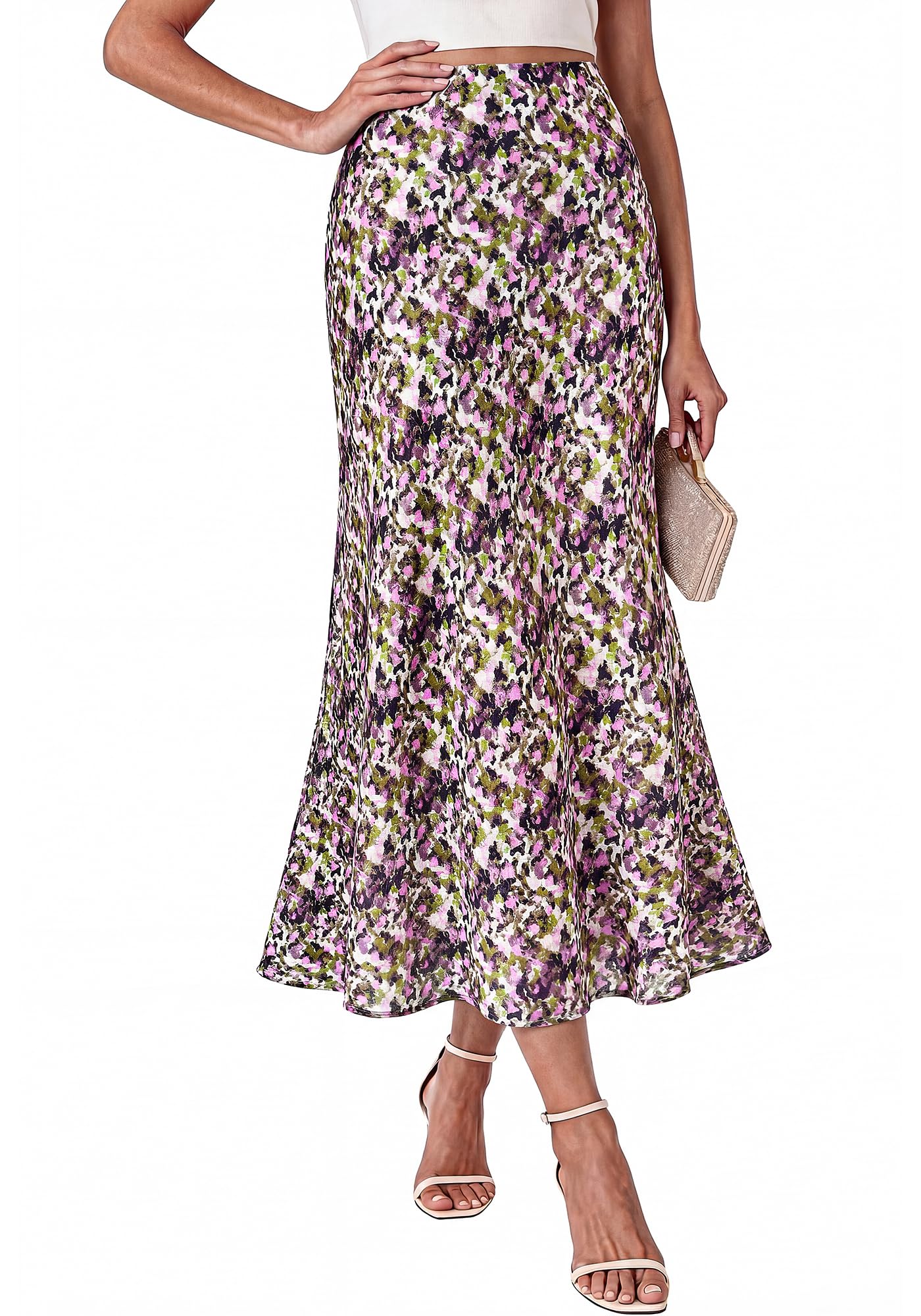 BTFBM Maxi Skirts for Women Summer Spring Boho Lightweight A Line High Waisted Wedding Guest Party Silk Midi Skirt