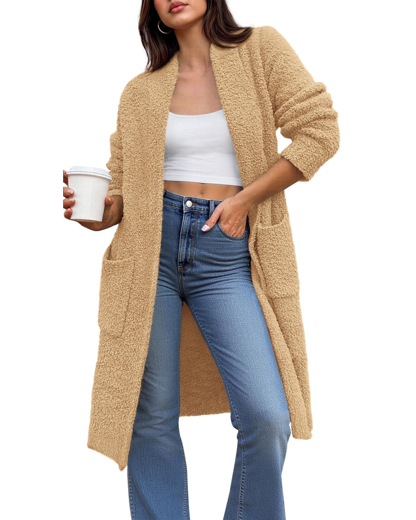 FreshPretty Long Cardigans for Women Trendy Fall Open Front Long Sleeve Oversized Sweaters Casual Knit Winter Coats