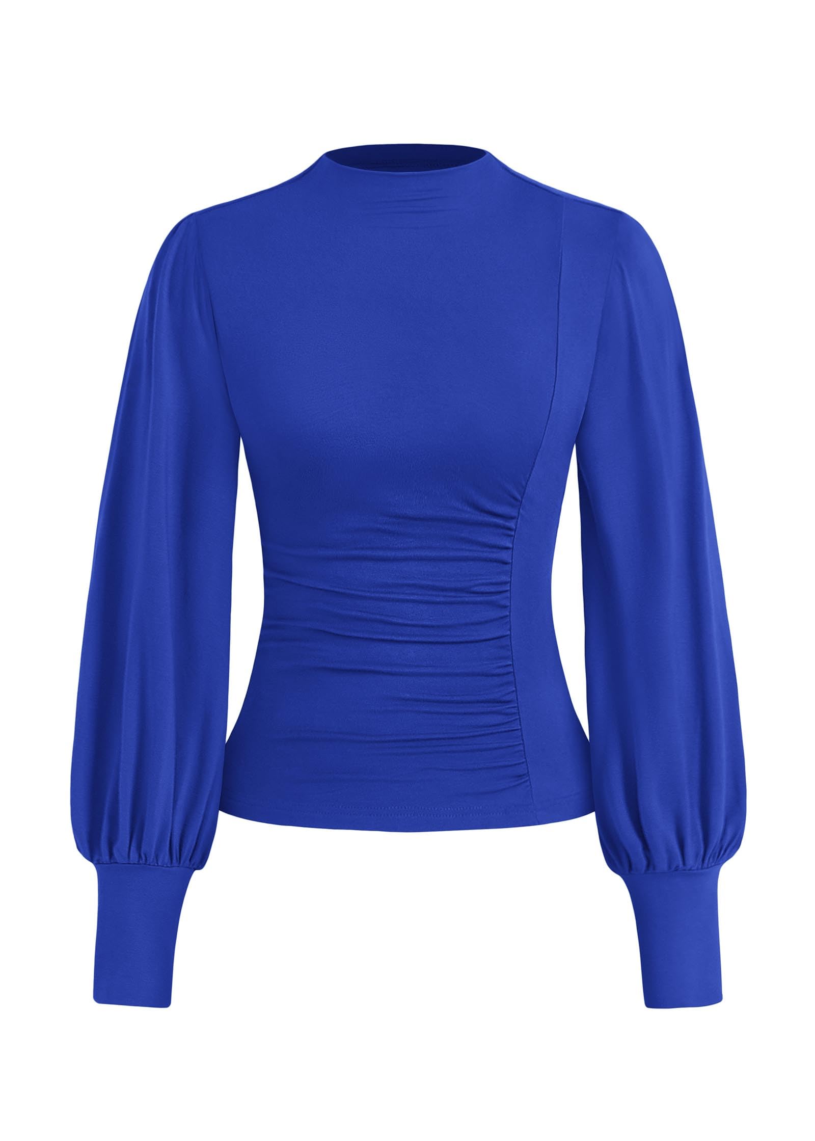 FreshPretty Blouses for Women Dressy Casual Spring Tops Fall Puff Long Sleeve Shirts Fitted Mock Neck Ruched Trendy Tops