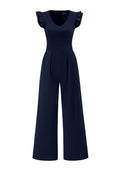 PRETTYGARDEN One Piece Jumpsuits For Women Dressy Ruffle Cap Sleeve V Neck Ribbed Knit Wide Leg Romper Casual Spring Outfits