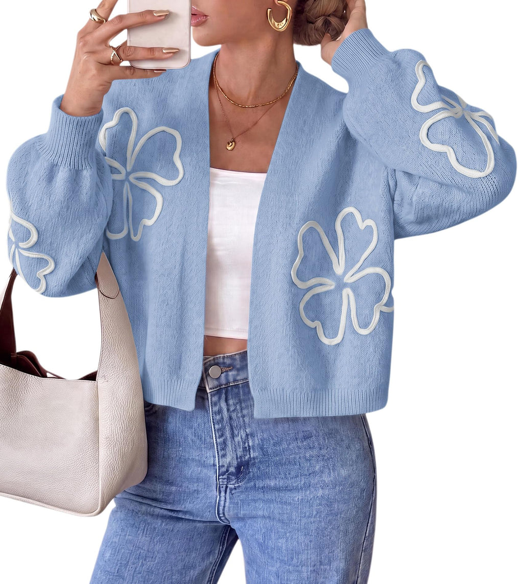 PRETTYGARDEN Women's Floral Oversized Cardigan Sweaters Trendy Fall Outfits Long Sleeve Sweater Jacket, Open Front Coat, Cozy Soft Chunky Knit, Casual Outerwear,Winter Fashion Clothing