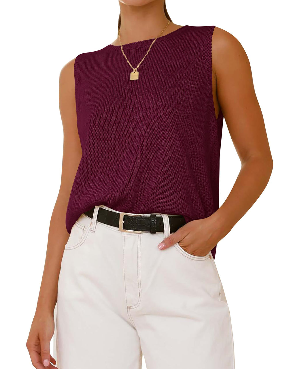 FreshPretty Women's Sleeveless Sweater Vest Summer Crew Neck Ribbed Knit Lightweight Pullover Casual Loose Fit Tank Tops