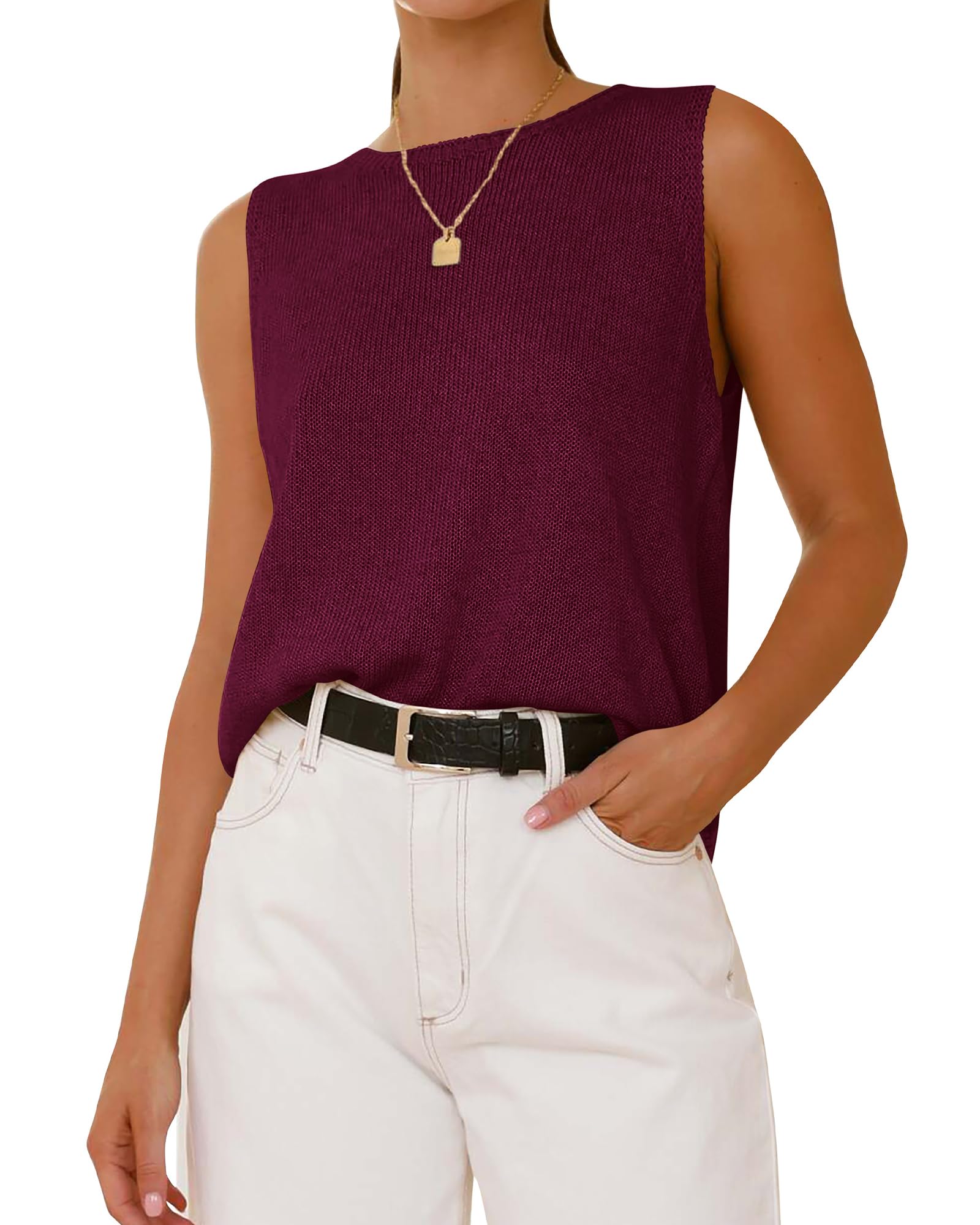 FreshPretty Women's Sleeveless Sweater Vest Summer Crew Neck Ribbed Knit Lightweight Pullover Casual Loose Fit Tank Tops