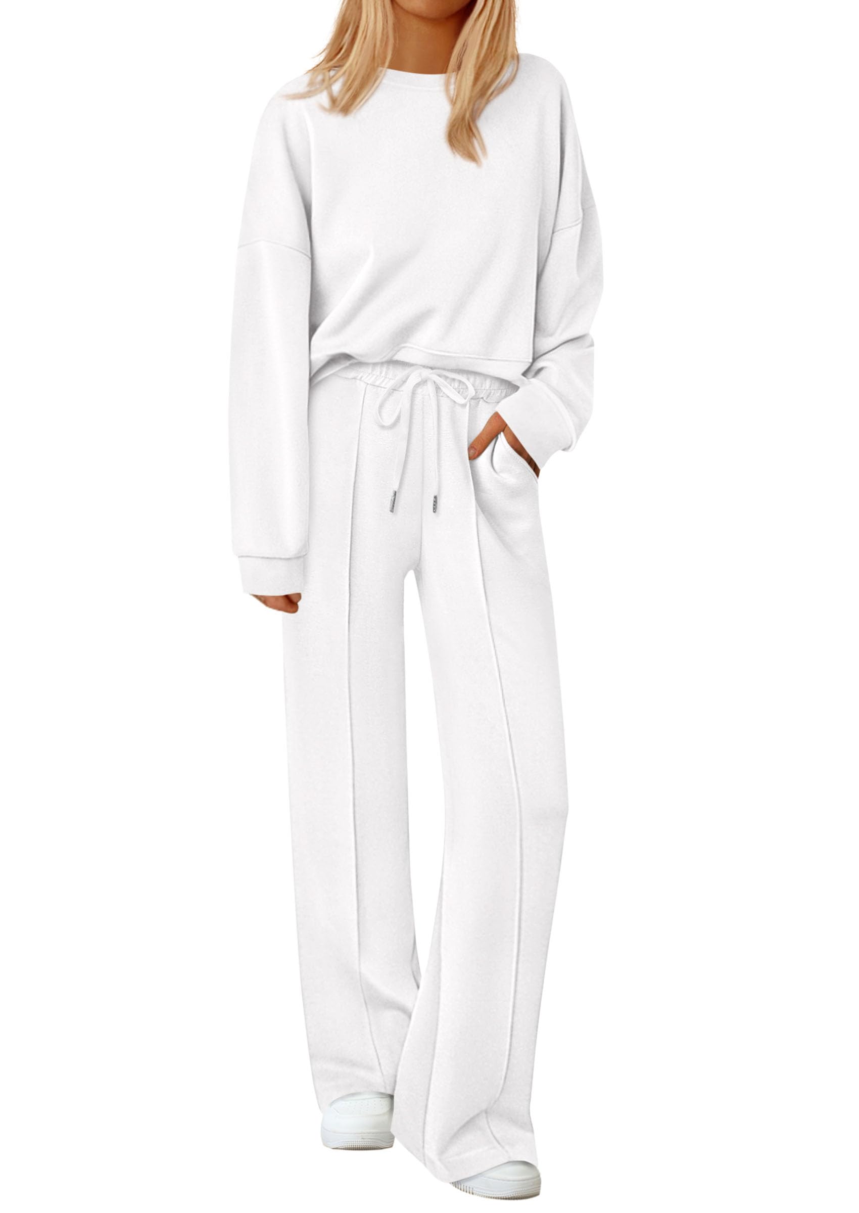 PRETTYGARDEN 2 Piece Sets For Women Fall Trendy Long Sleeve Sweatshirt Wide Leg Pants Loungewear Set Matching Sweatsuit