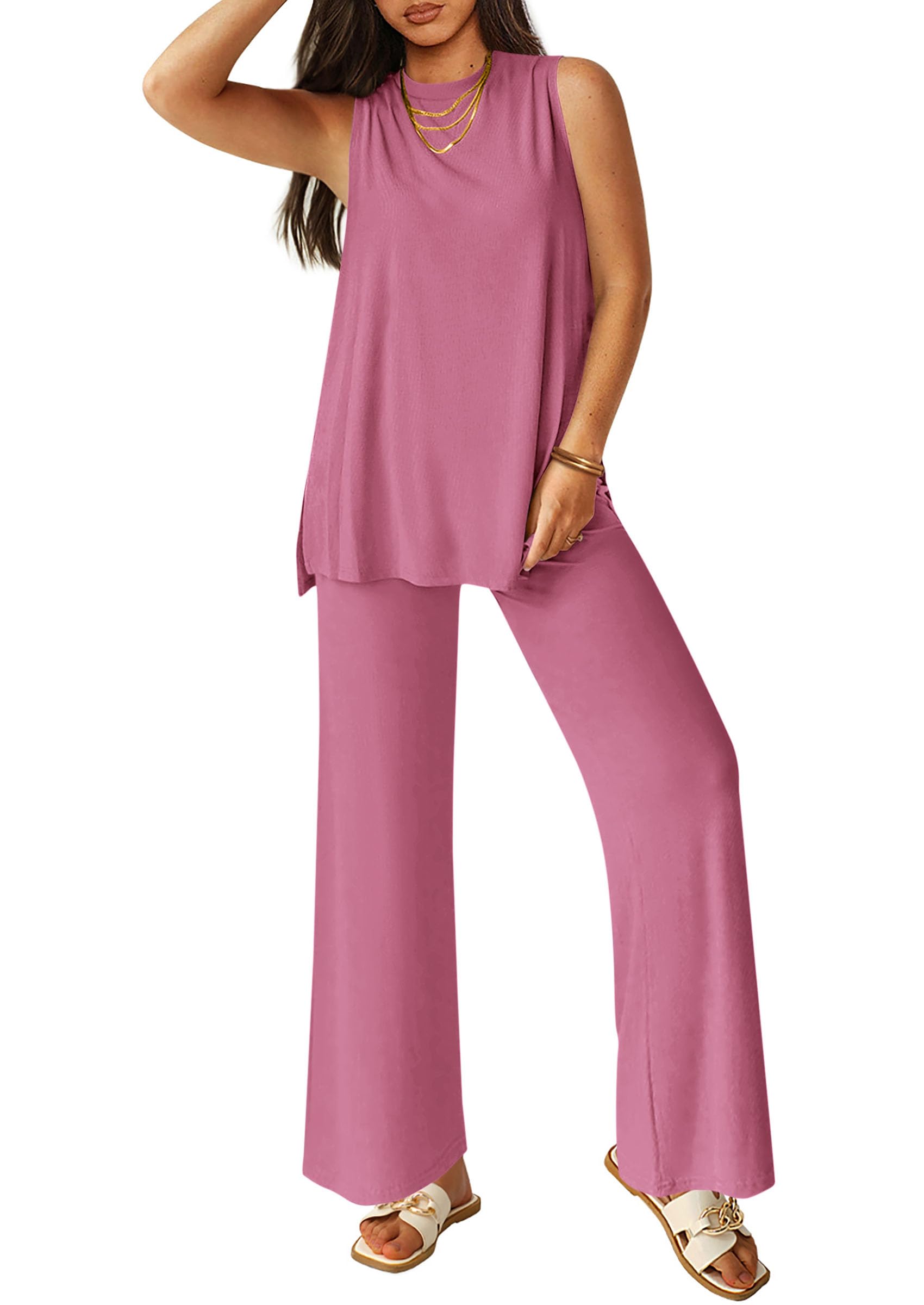 PRETTYGARDEN Women's 2 Piece Lounge Set Summer Casual Loose Tank Top Wide Leg Pants Matching Travel Outfits Tracksuit