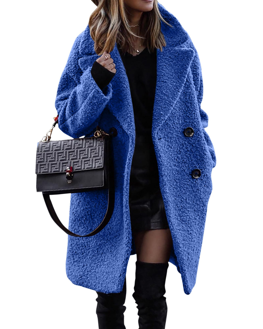 BTFBM Women Winter Faux Fur Coats Lapel Long Sleeve Fuzzy Fleece Outerwear Button Down Sherpa Jackets Fall Outfits
