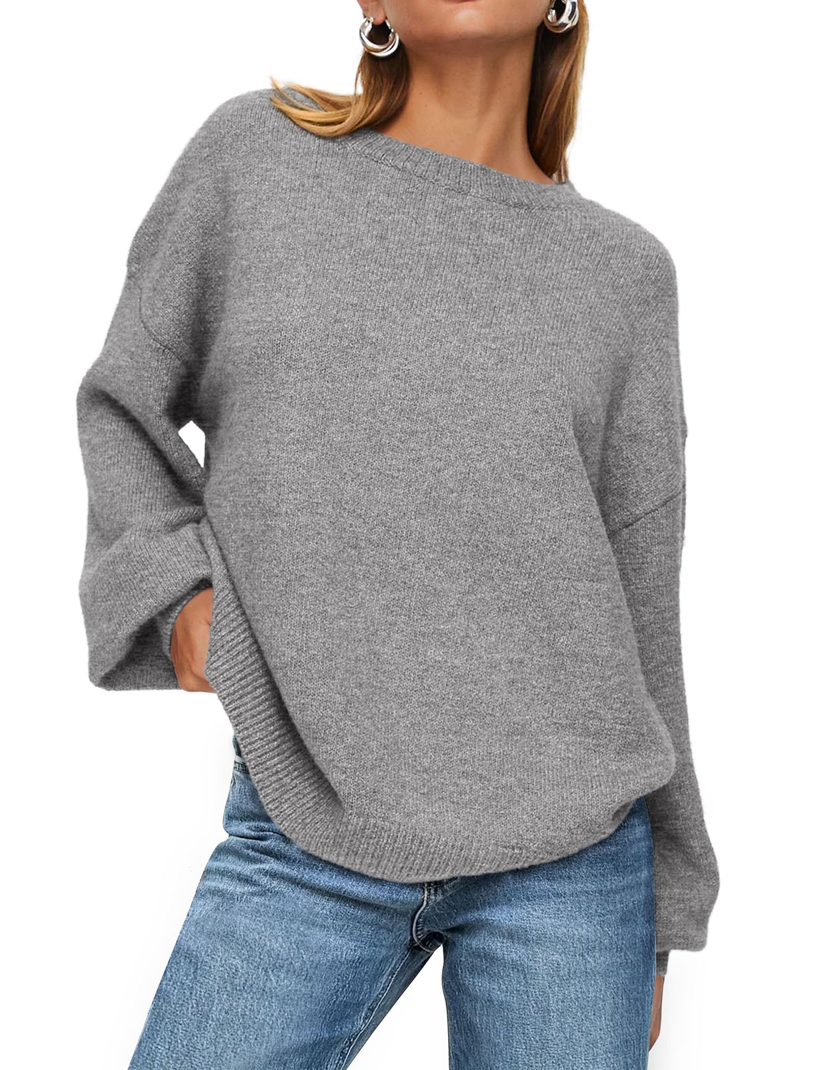 PRETTYGARDEN Women's Fall Sweaters Casual Crew Neck Long Sleeve Pullover Tops Ribbed Knit Loose Fit Winter Clothes