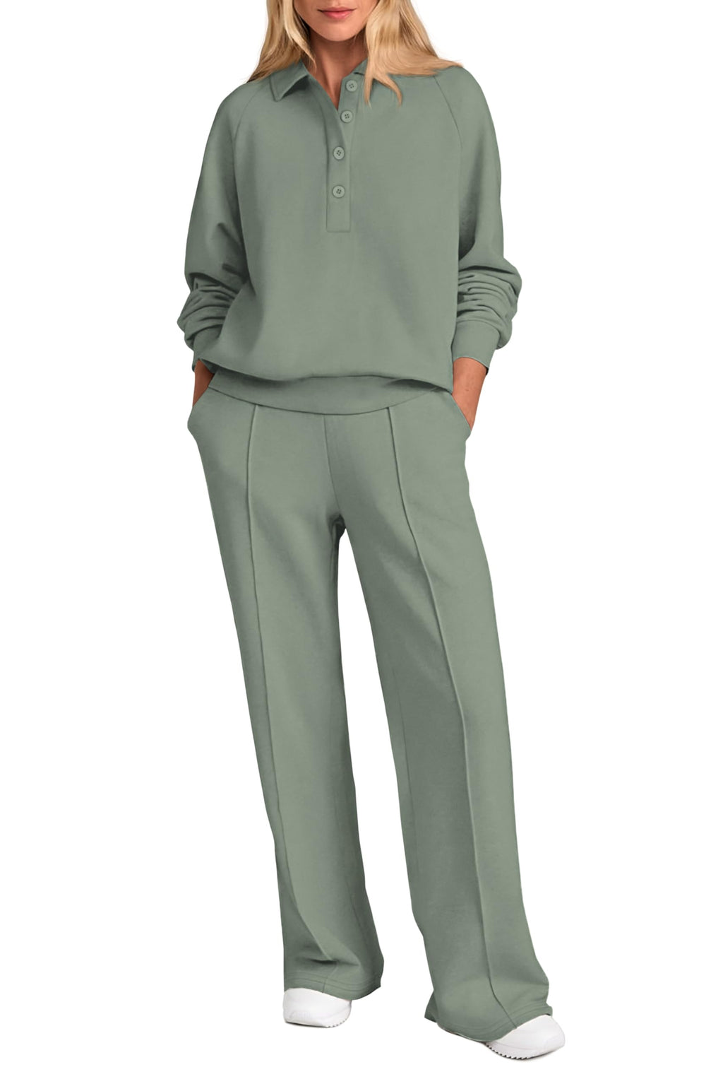 PRETTYGARDEN Women Fall 2 Piece Outfits Sweatsuits Lounge Sets Quarter Button Long Sleeve Sweatshirt, Wide Leg Sweat Pants, Casual 2 Piece Sets Tracksuit, Airport Travel Outfits for Women