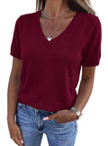 PRETTYGARDEN Womens Short Sleeve Sweater V Neck Trendy Pullover Tops Summer Spring Loose Lightweight Casual Blouse