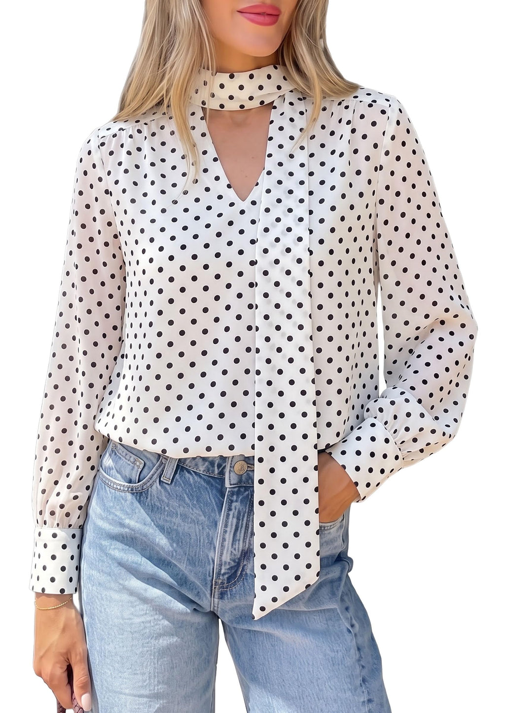 PRETTYGARDEN Women Chiffon Boho Blouses Dressy Casual Flowy Fall Tops, Long Sleeve V Neck Shirts with Tie, Elegant Date Night Outfit for Work Office, Going Out
