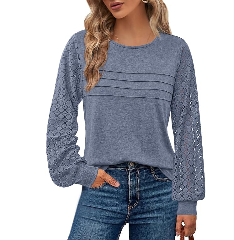 BTFBM Women's Long Sleeve Shirts Dressy Lace Fall Tops Trendy Business Casual T-Shirts Cute Work Outfits Blouses