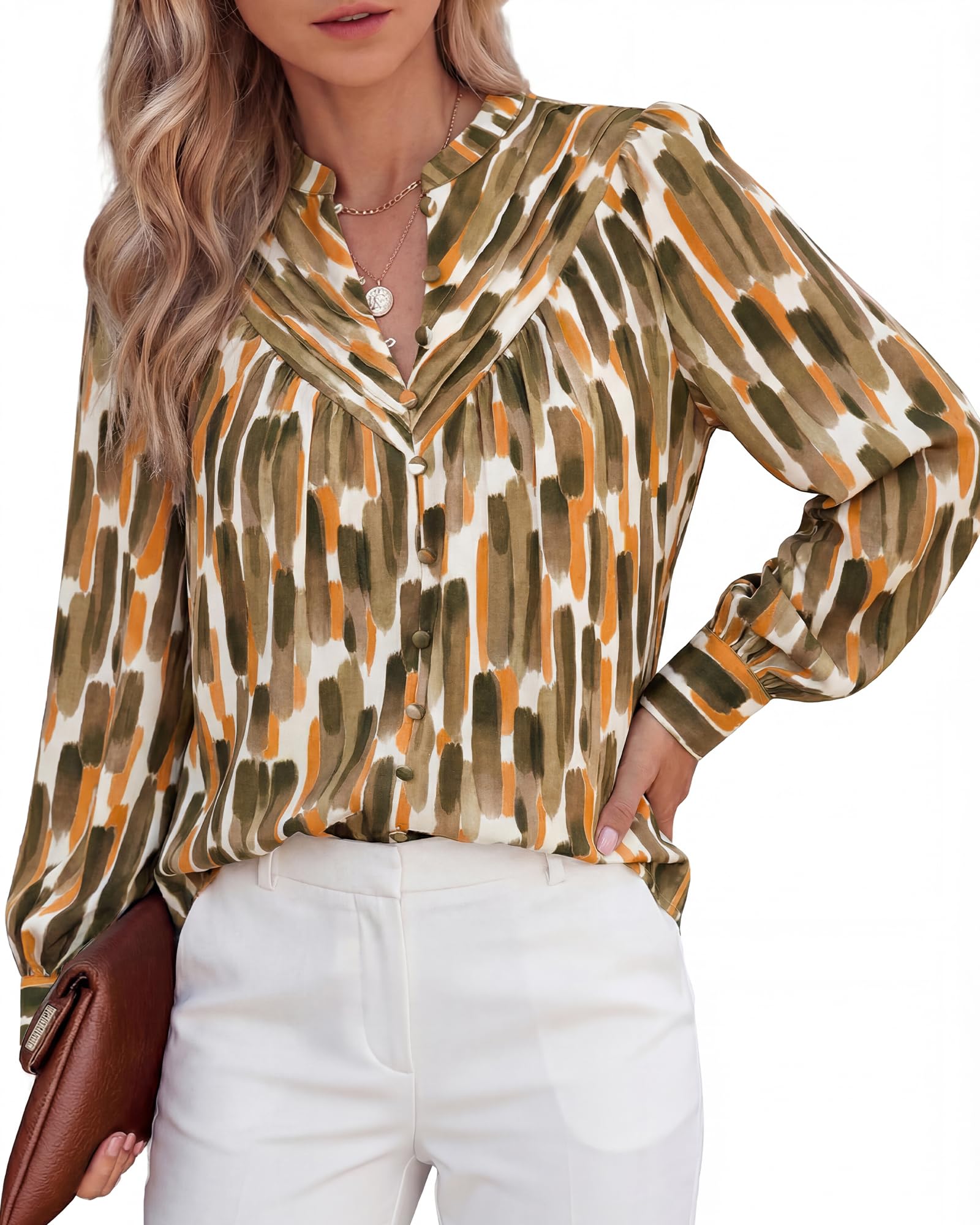 BTFBM Womens Tops Dressy Casual Spring Boho Floral V Neck Long Sleeve Half Button Down Shirt Work Business Blouses