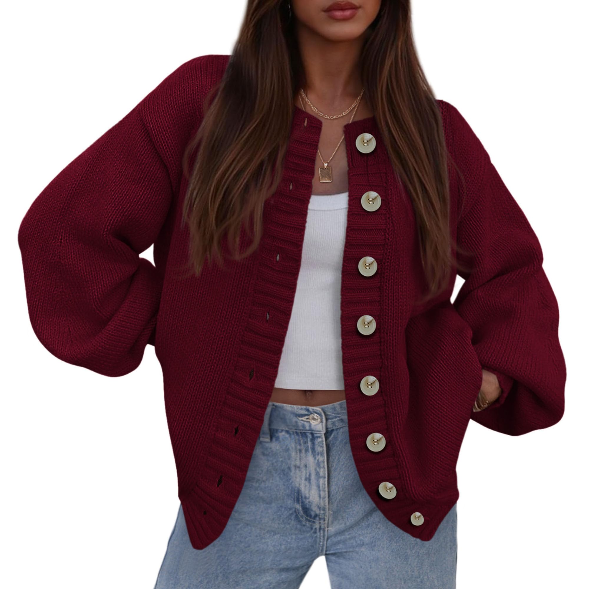 PRETTYGARDEN Women's Winter Cardigan Sweaters Trendy Chunky Knit Long Sleeve Button Up Casual Warm Fall Jackets Coats