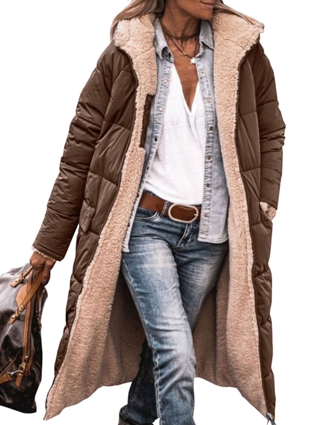 PRETTYGARDEN Women's Winter Fashion Clothes Oversized Shearling Fleece Long Coats Jackets