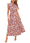Visit the PRETTYGARDEN Store PRETTYGARDEN Women's Summer Floral Midi Dress Cap Sleeve V Neck Ruffle Long Flowy Boho Casual Beach Vacation Dresses