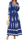 PRETTYGARDEN Women's Fall Wedding Guest Dresses Boho Floral Long Sleeve V Neck Flowy Elegant Maxi Dress Beach Clothes