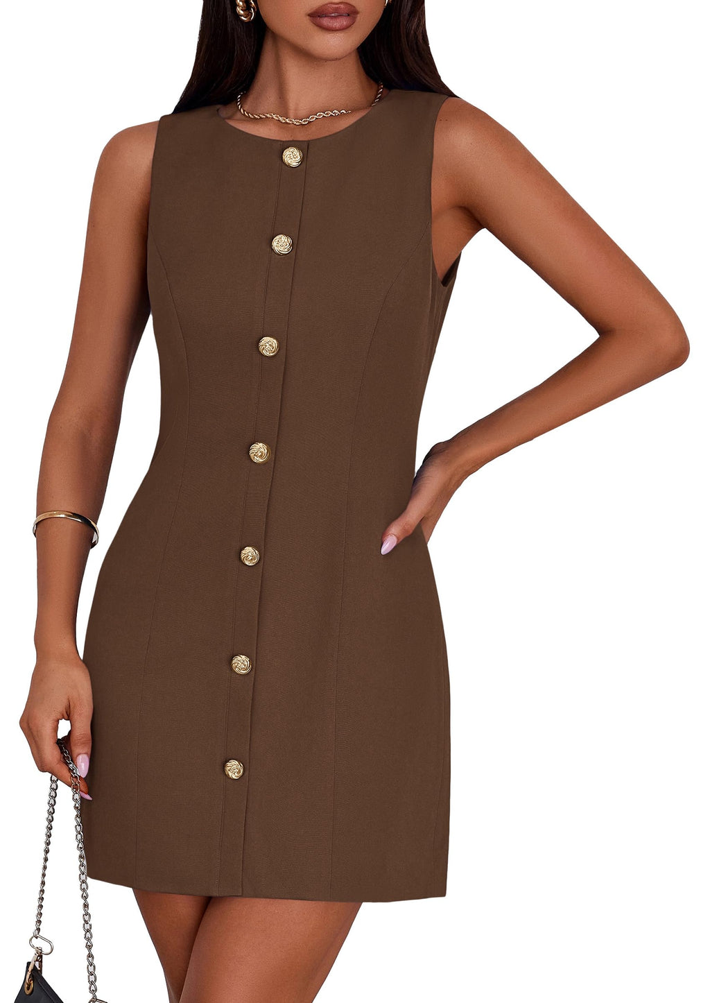 PRETTYGARDEN Work Dresses for Women  Summer Business Formal Short Dress Sleeveless Button Down Elegant Office Outfits