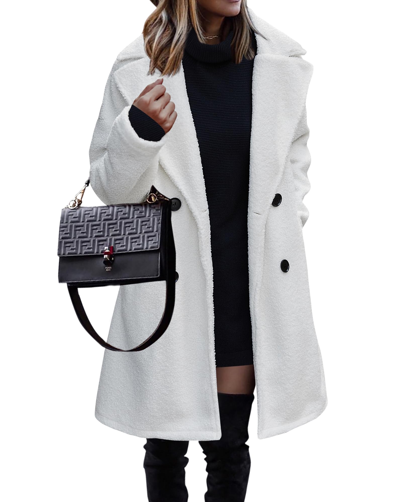 BTFBM Women Winter Faux Fur Coats Lapel Long Sleeve Fuzzy Fleece Outerwear Button Down Sherpa Jackets Fall Outfits