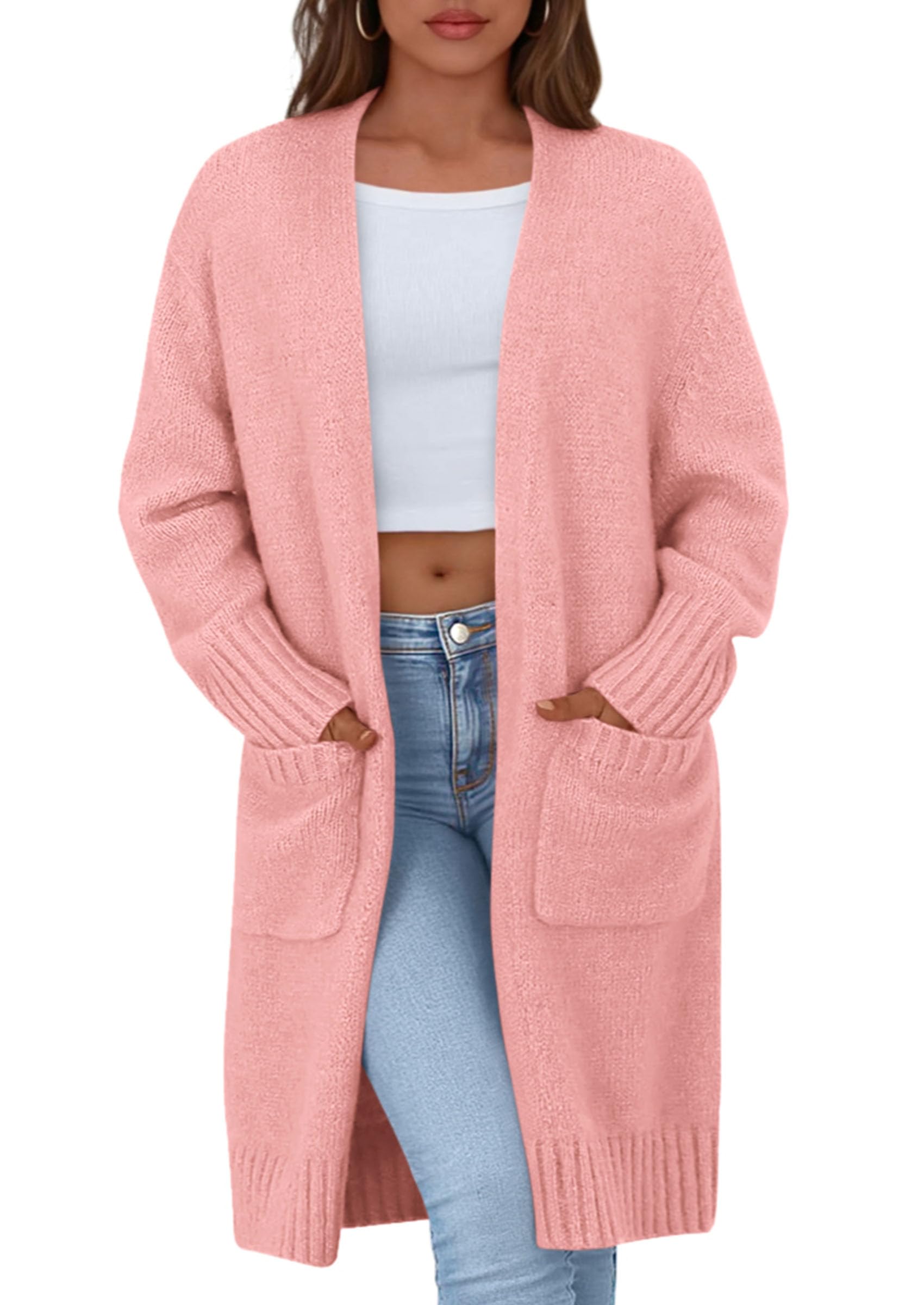 PRETTYGARDEN Fall Long Sleeve Cardigan Sweaters for Women Trendy Winter Open Front Loose Knitted Cardigans with Pockets