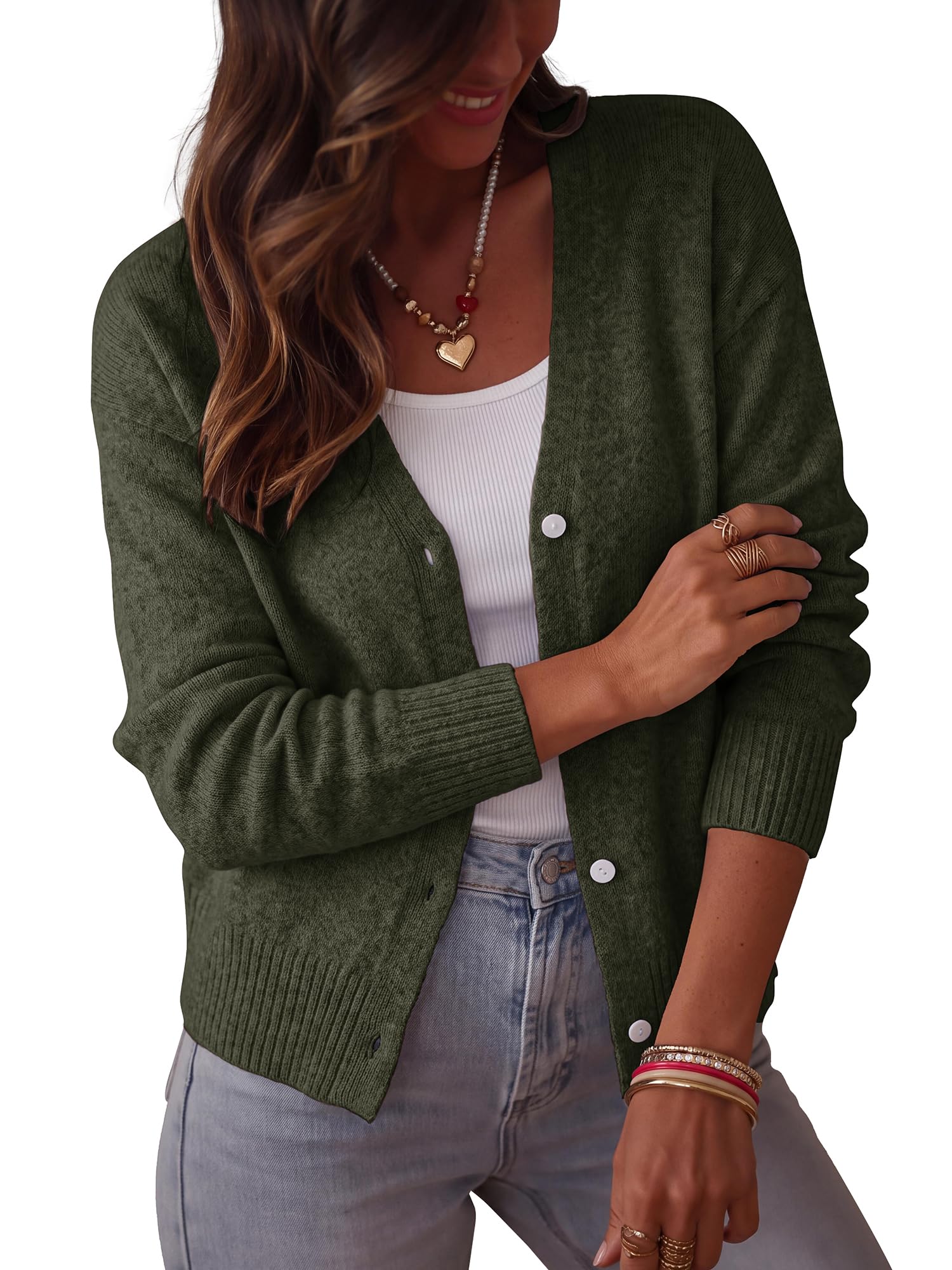BTFBM V Neck Cardigan Sweaters for Women 2026 | Long Sleeve Knit Sweater, Button Down Shrug Tops, Open Front, Lightweight Cardigans, Business Casual Outfits,Fall Winter Clothing