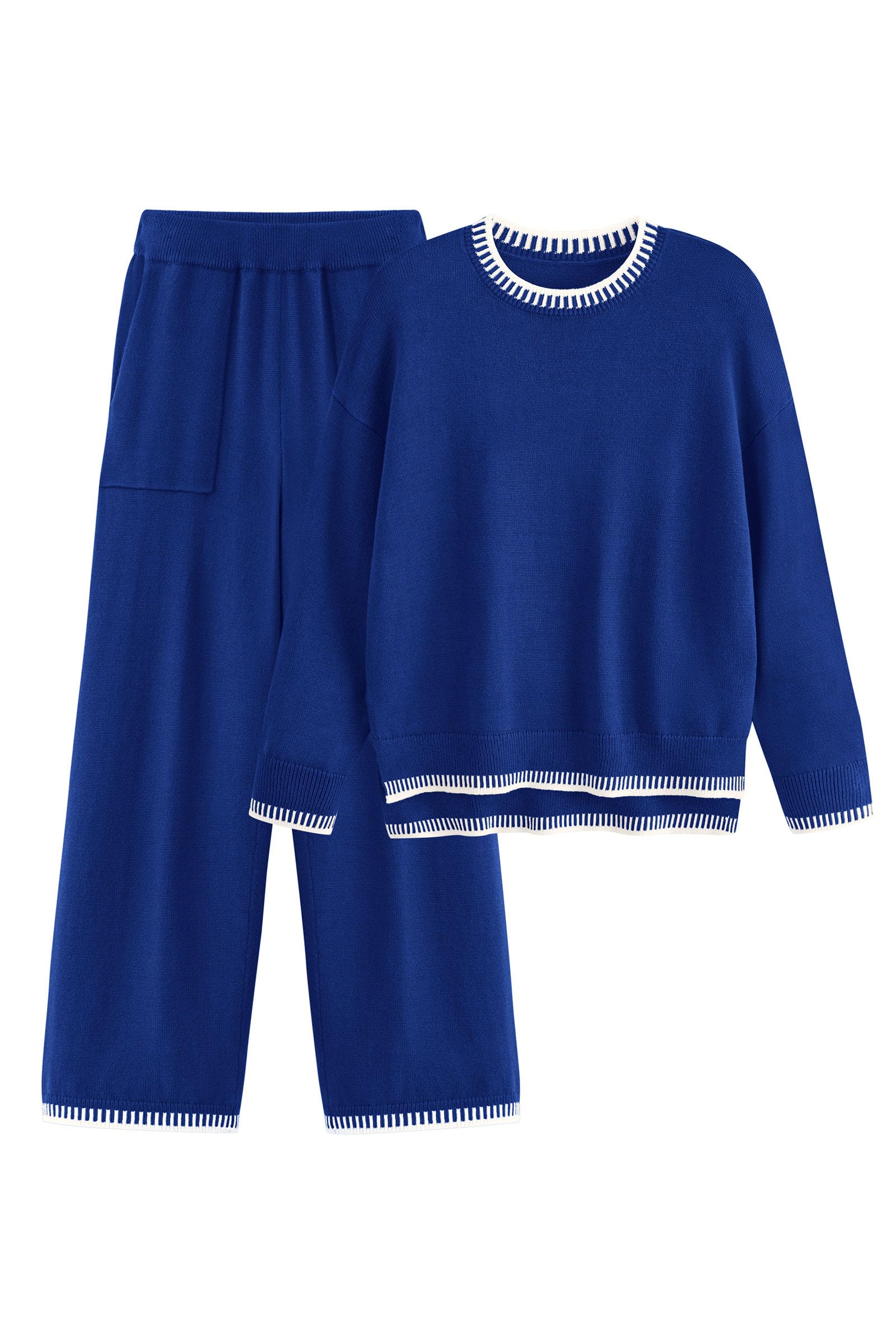 PRETTYGARDEN Women's 2 Piece Knit Sweater Outfit Casual Long Sleeve Pullover Wide Leg Pants Tracksuit Loungewear Set